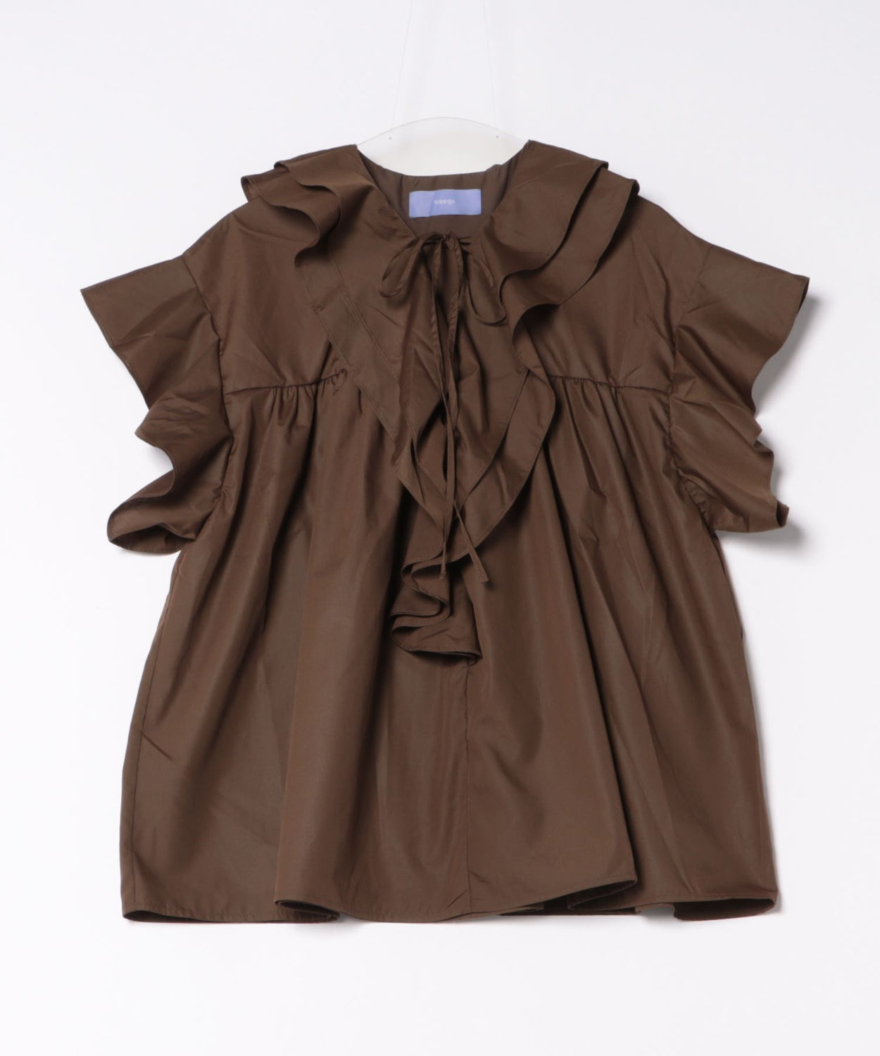 big collar frill half blouse / brown