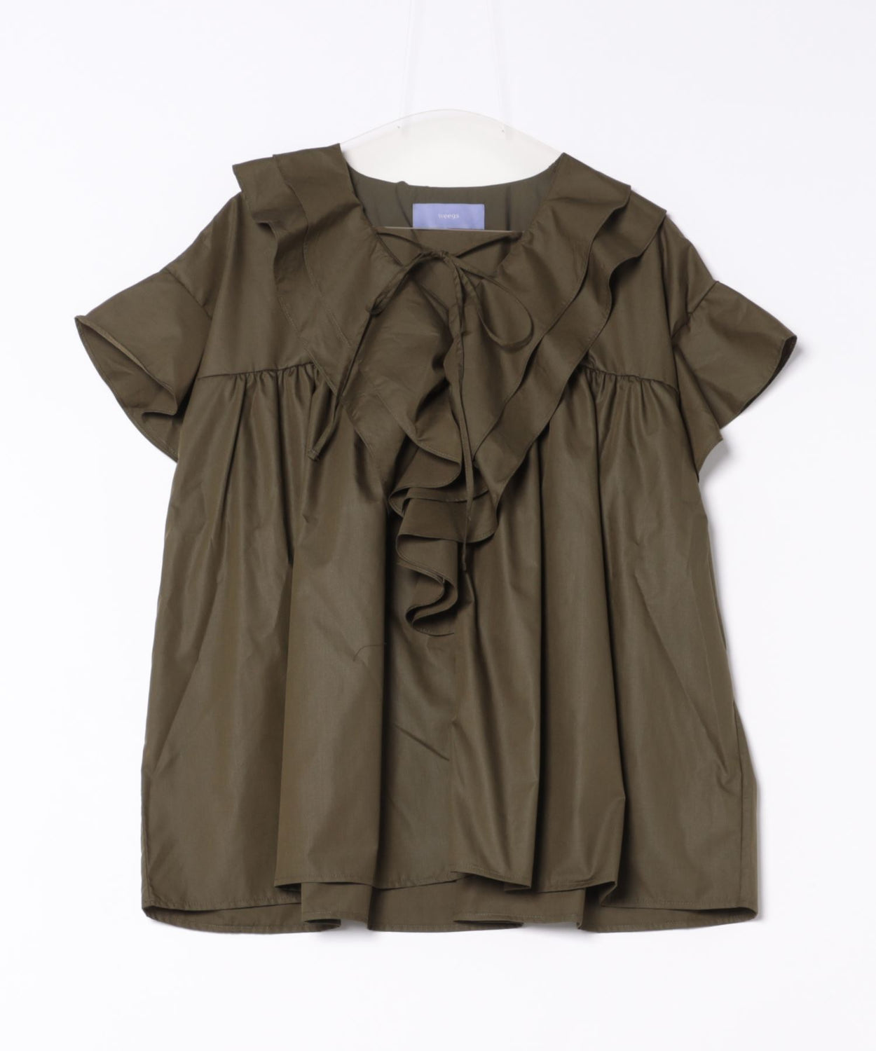 big collar frill half blouse / khaki