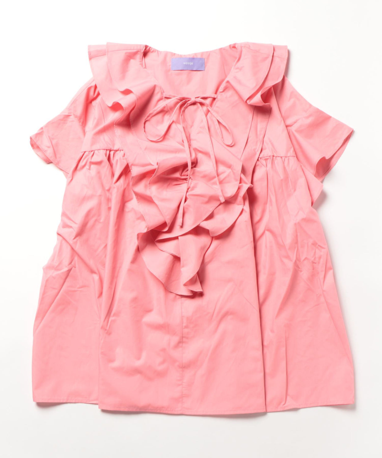 big collar frill half blouse / pink