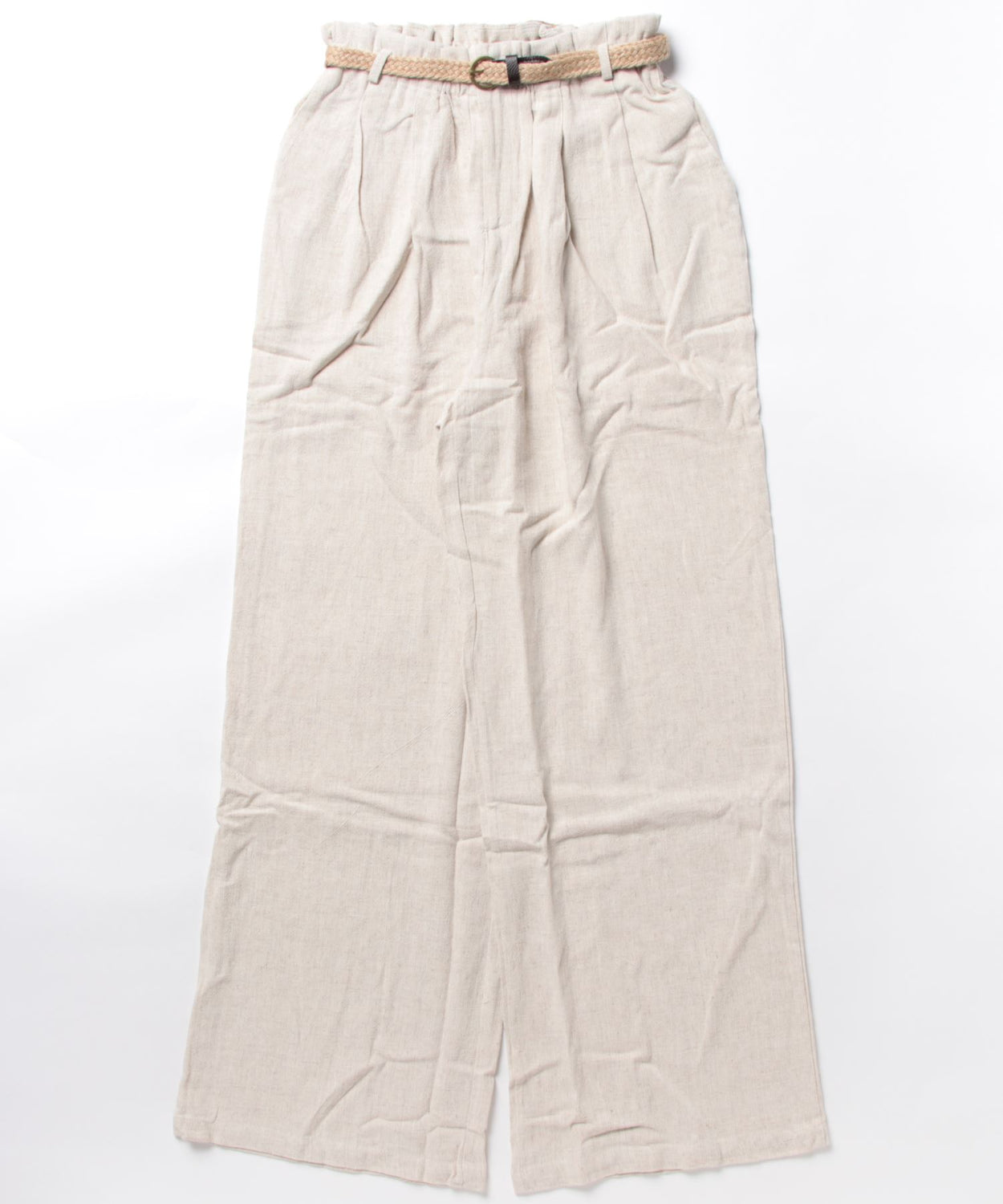 【2点SET】tuck wide linen pants + belt set / stripe