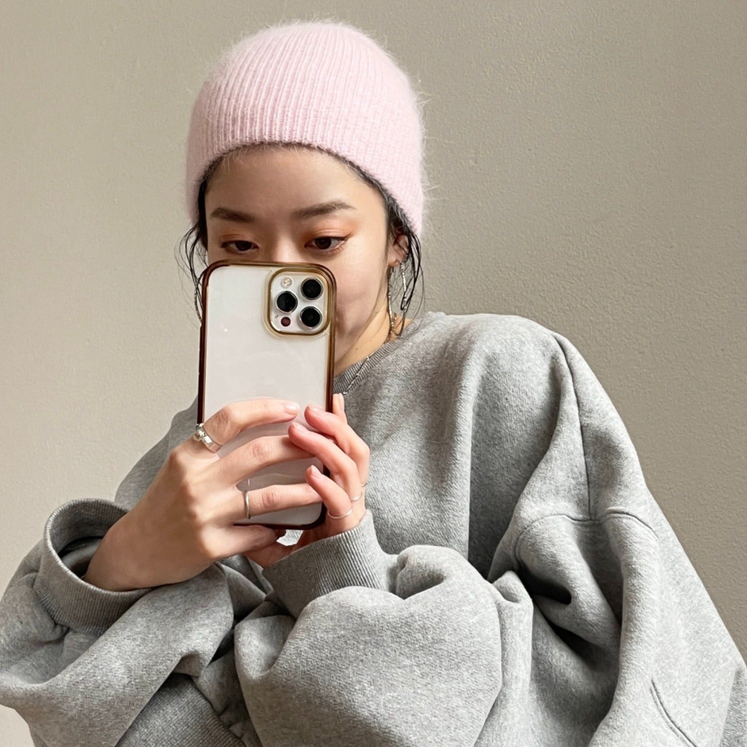 angora snow beanie / pink