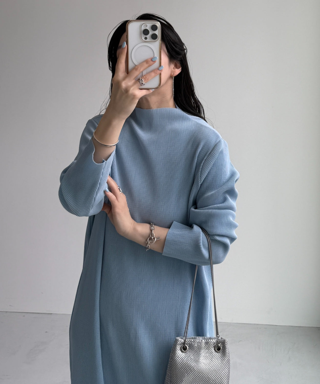 daily daily super stretch pleats one piece / light blue [FREE or LONG]プチハイ