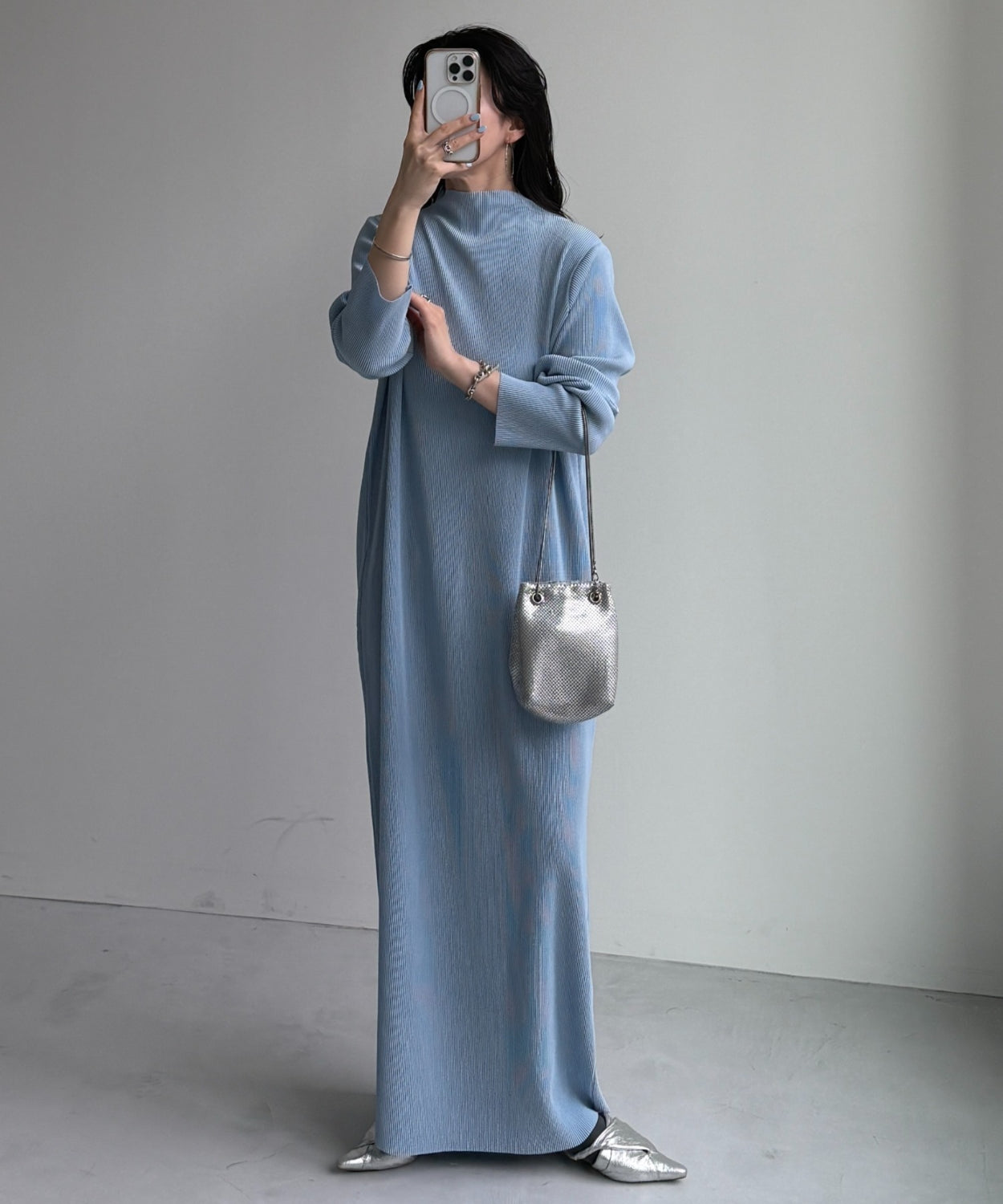 daily daily super stretch pleats one piece / light blue [FREE or LONG]プチハイ