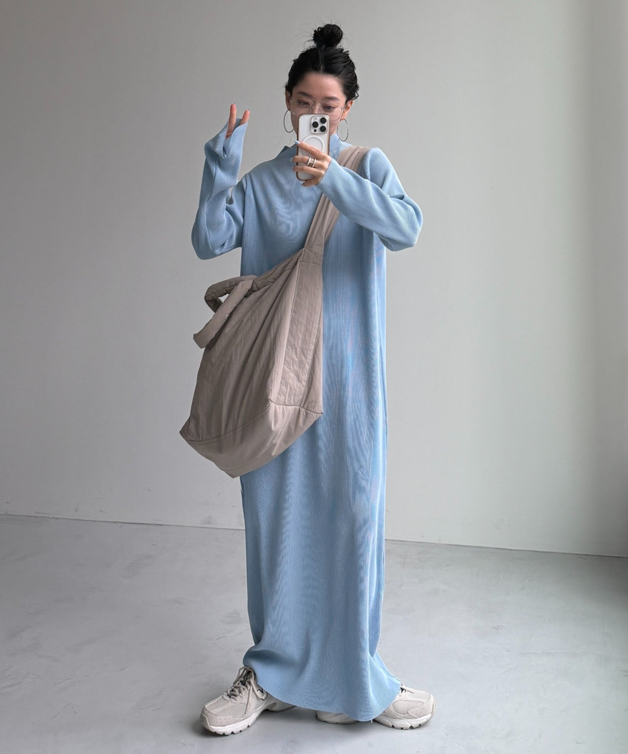 daily daily super stretch pleats one piece / light blue [FREE or LONG]プチハイ