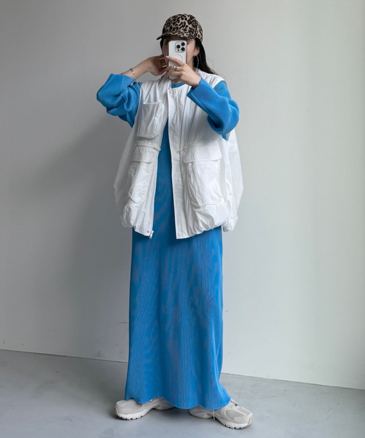 daily daily super stretch crew neck pleats one piece / blue [FREE or LONG]クルーネック