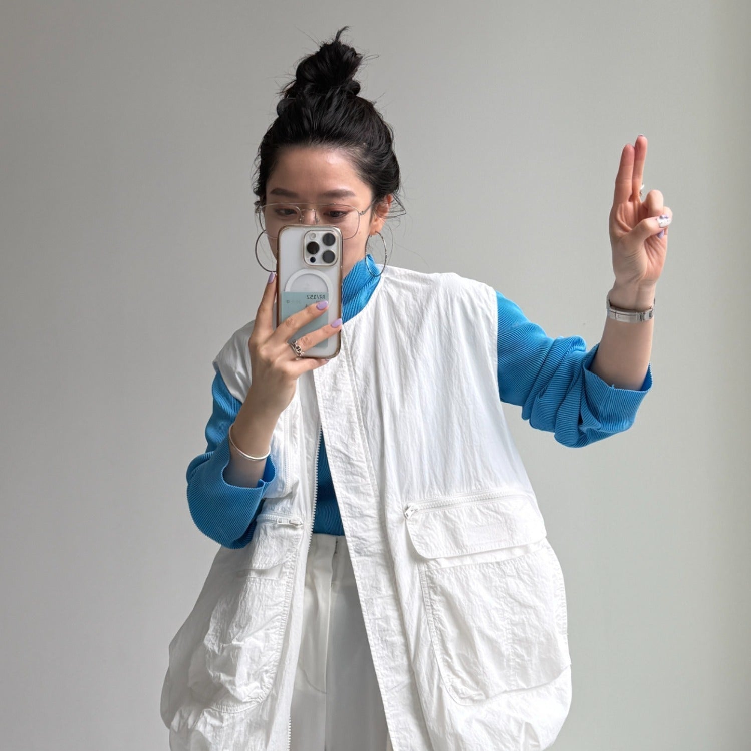 daily daily super stretch pleats tops / blue [プチハイ or クルーネック]