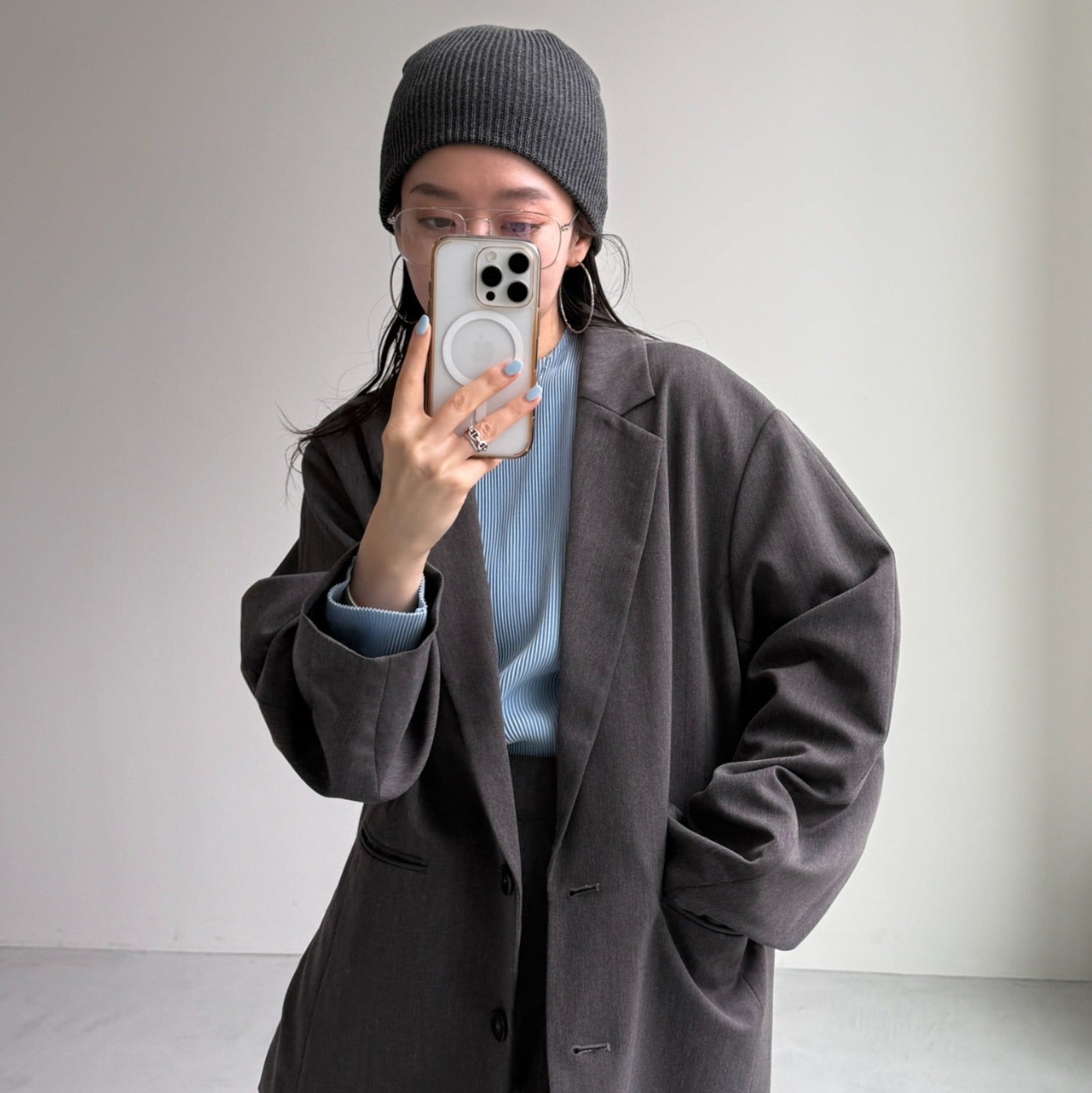 daily daily super stretch pleats tops / light blue [プチハイ or クルーネック]