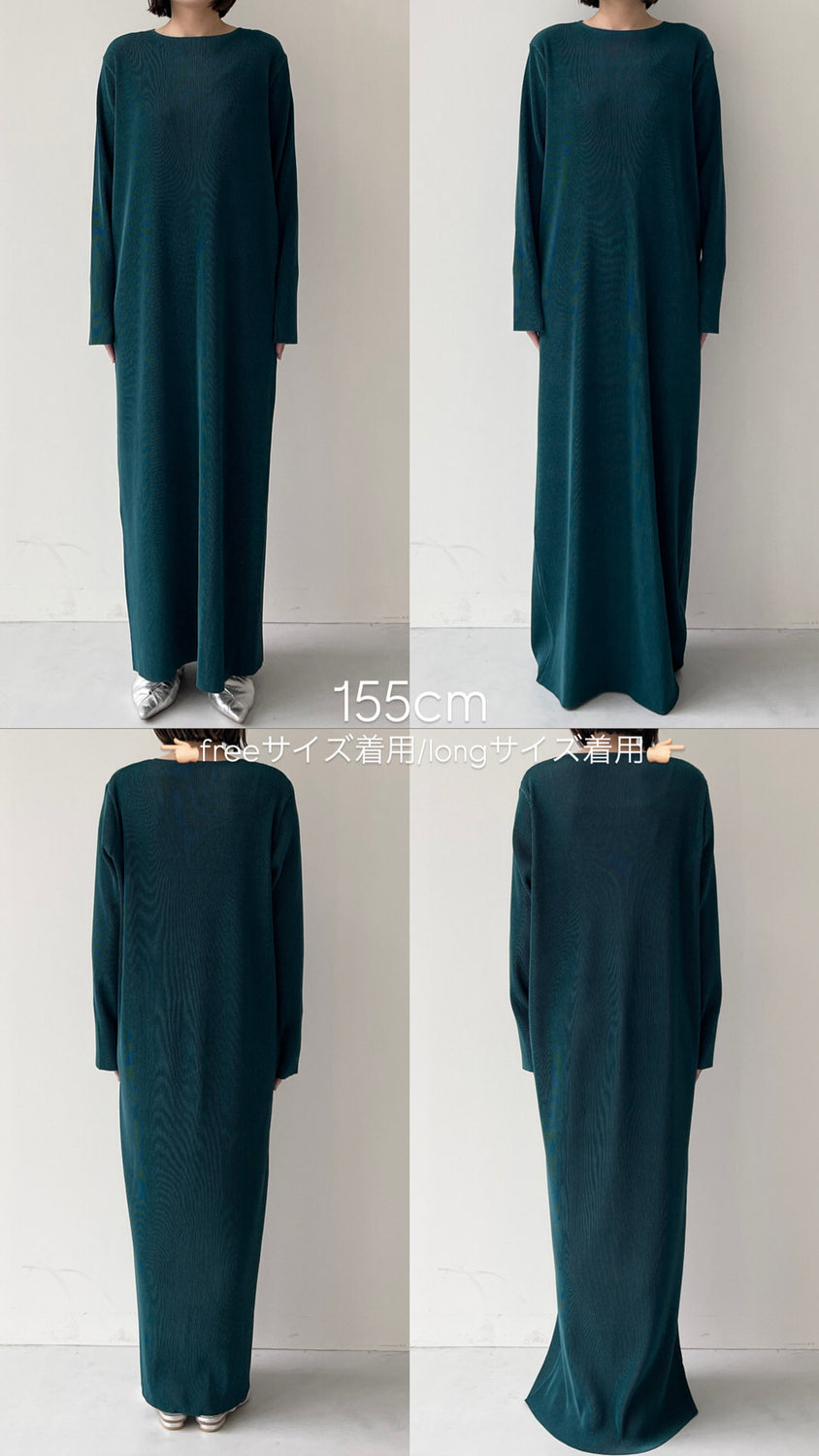 daily daily super stretch crew neck pleats one piece / navy [FREE or LONG]クルーネック