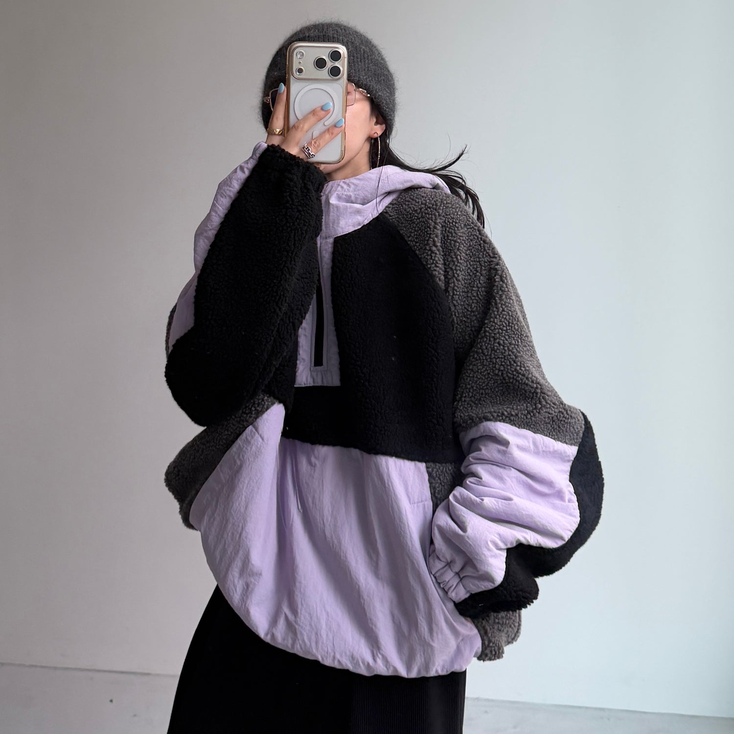 over size BOA hoodie blouson / lilac