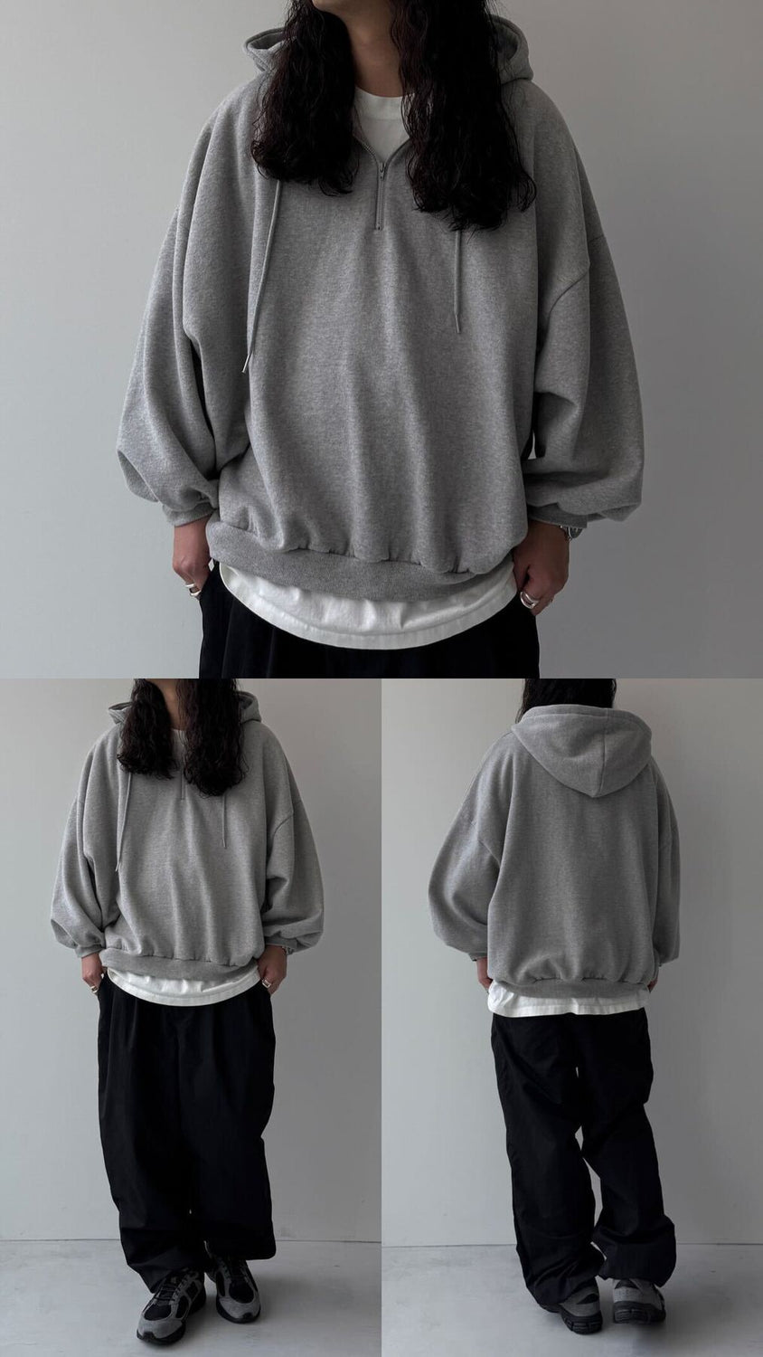 half zip loose hoodie / black