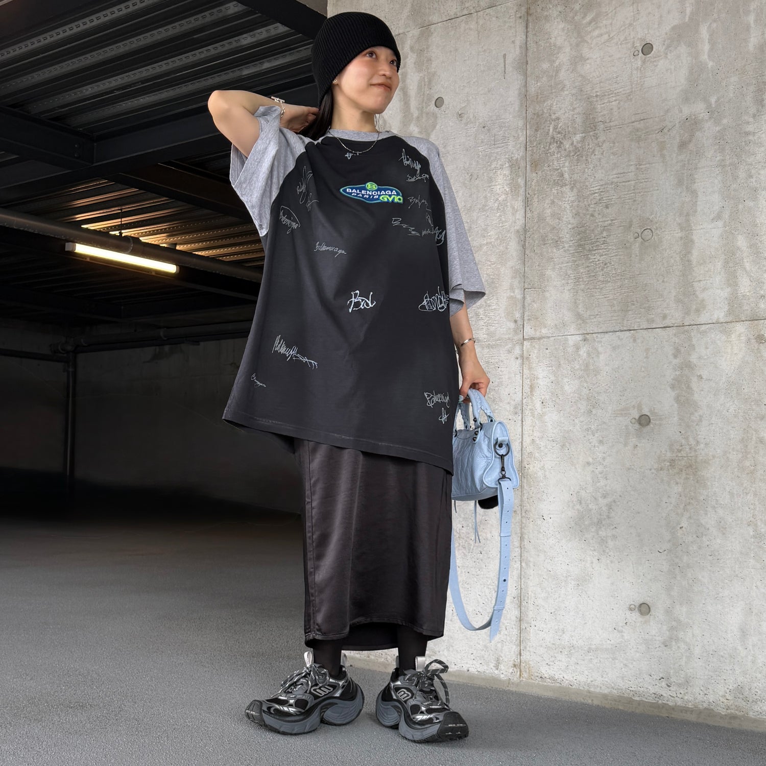 SENBATSU satin skirt / black