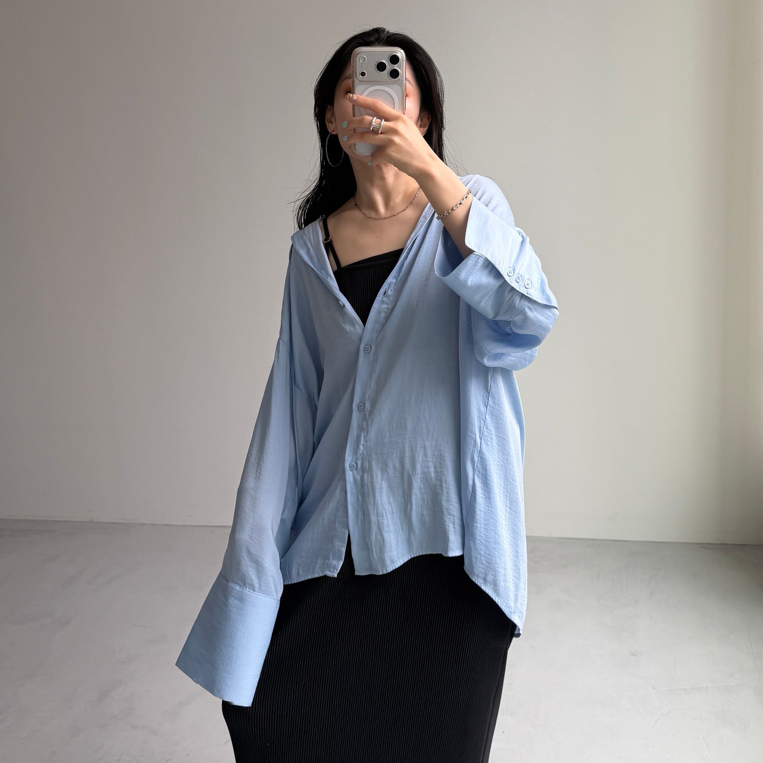 rayon hooded shirt / blue