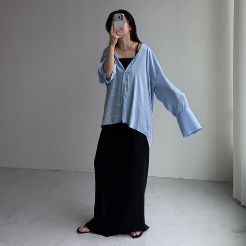 rayon hooded shirt / blue