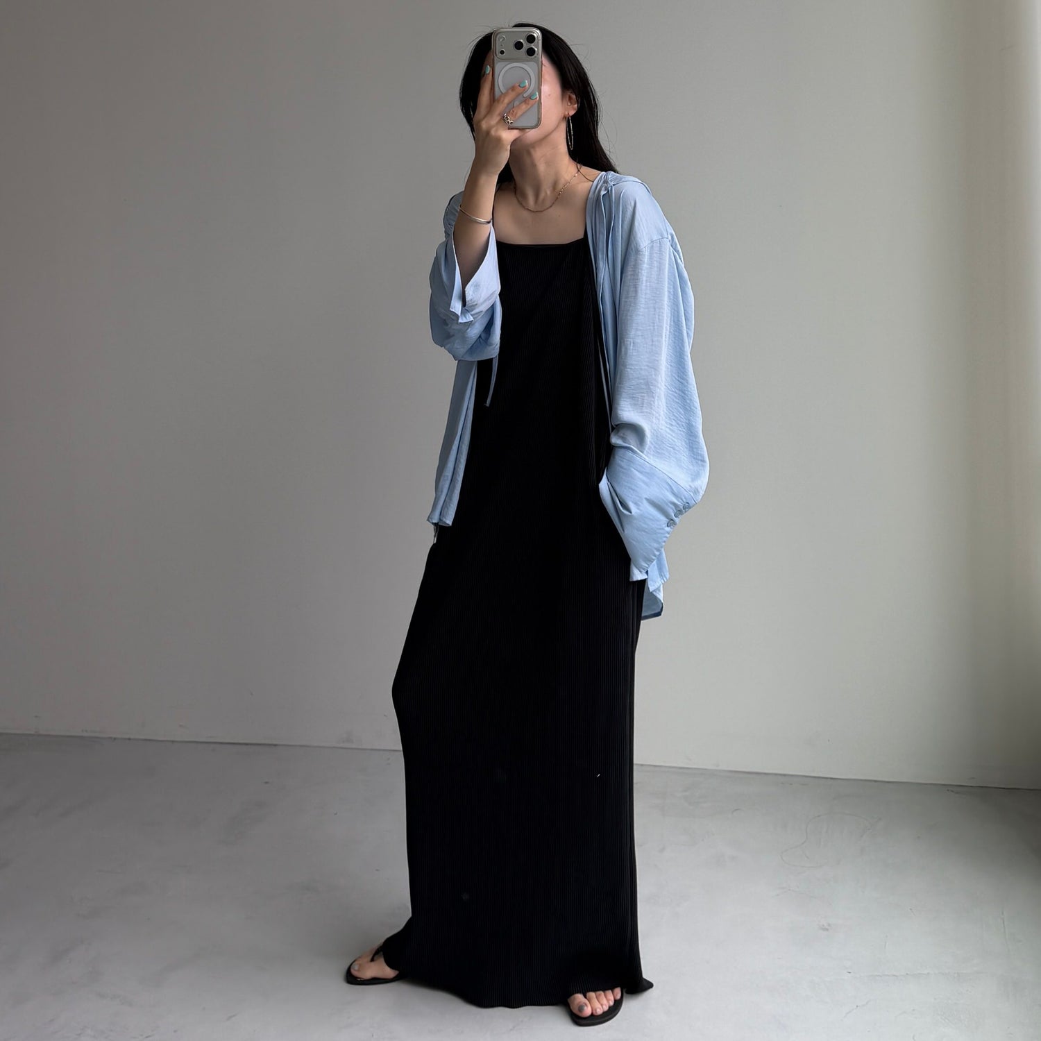 rayon hooded shirt / blue