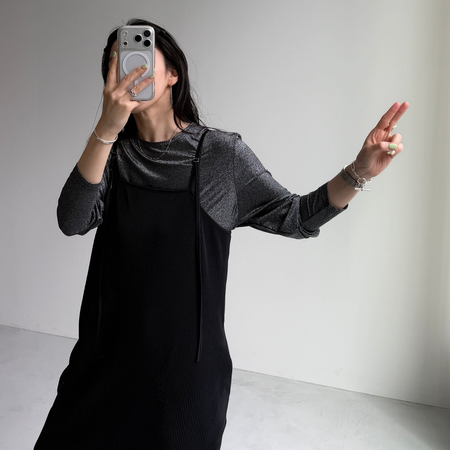 glitter disco long tee / gray