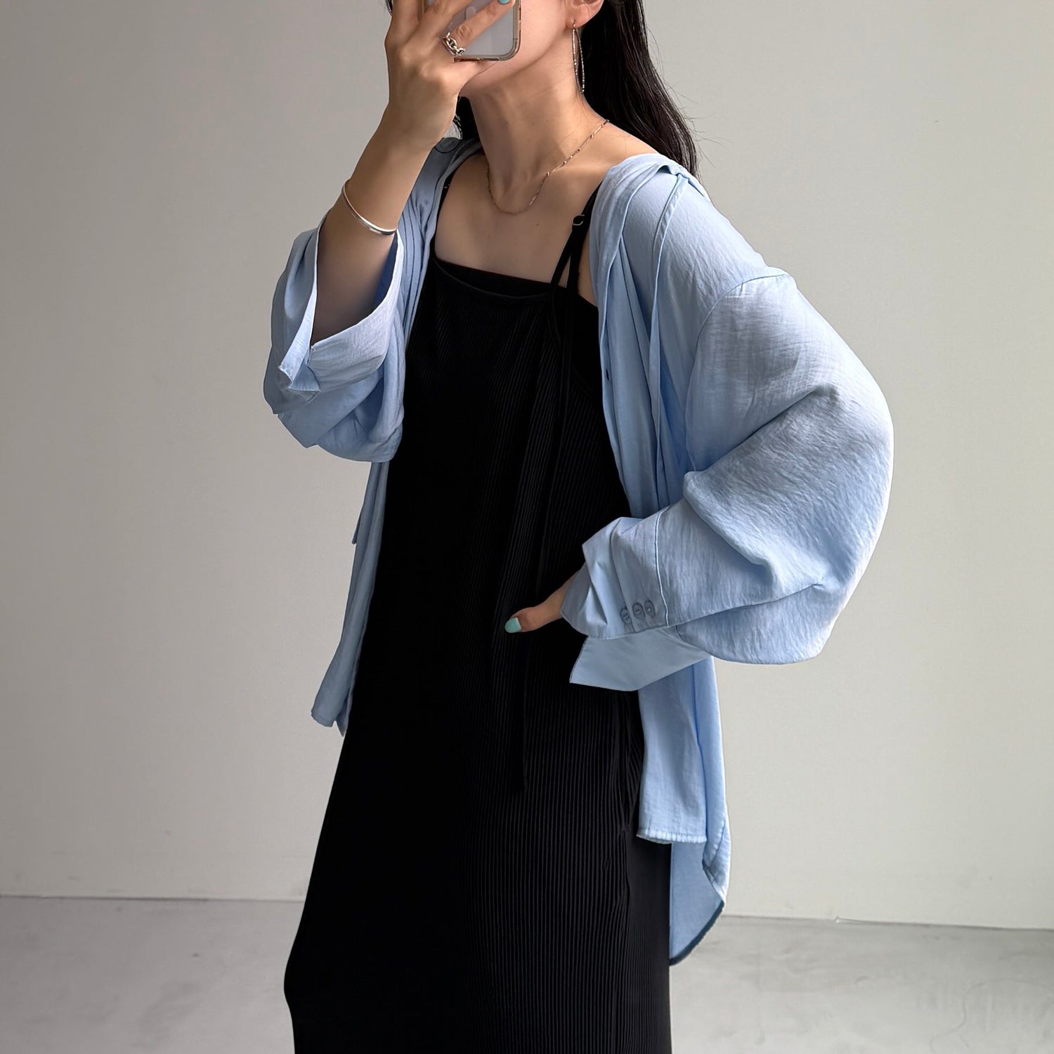 rayon hooded shirt / blue