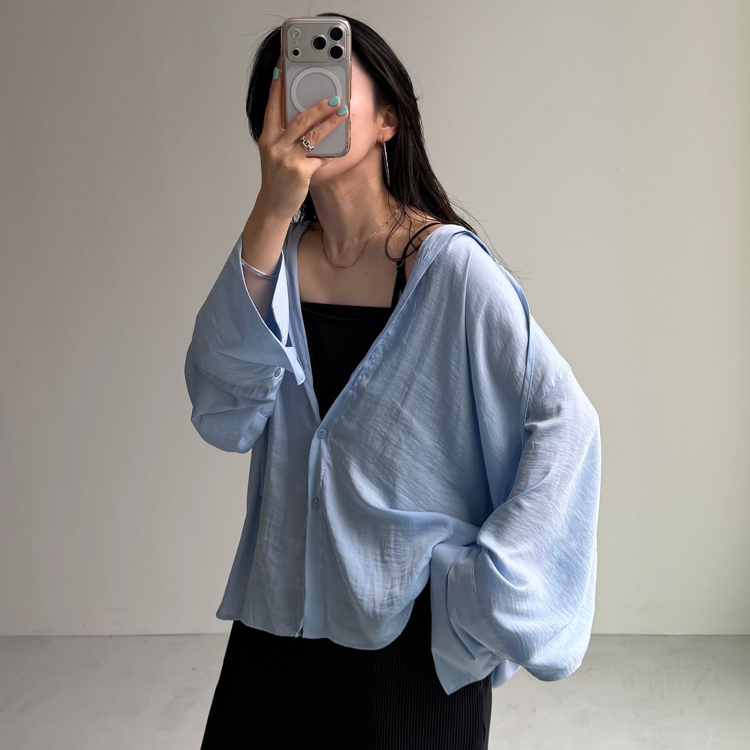 rayon hooded shirt / blue