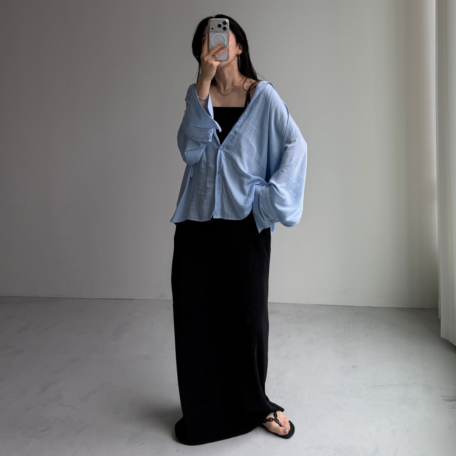 rayon hooded shirt / blue