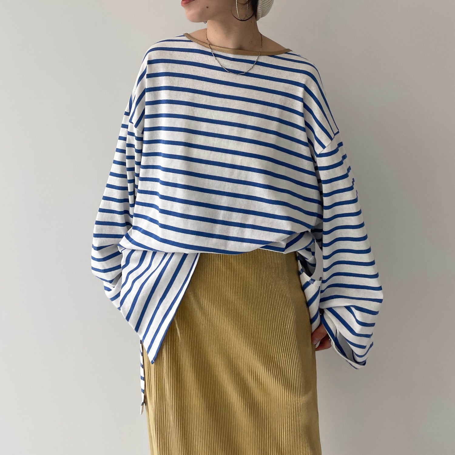 wide sleeve over size border tee / blue×gold