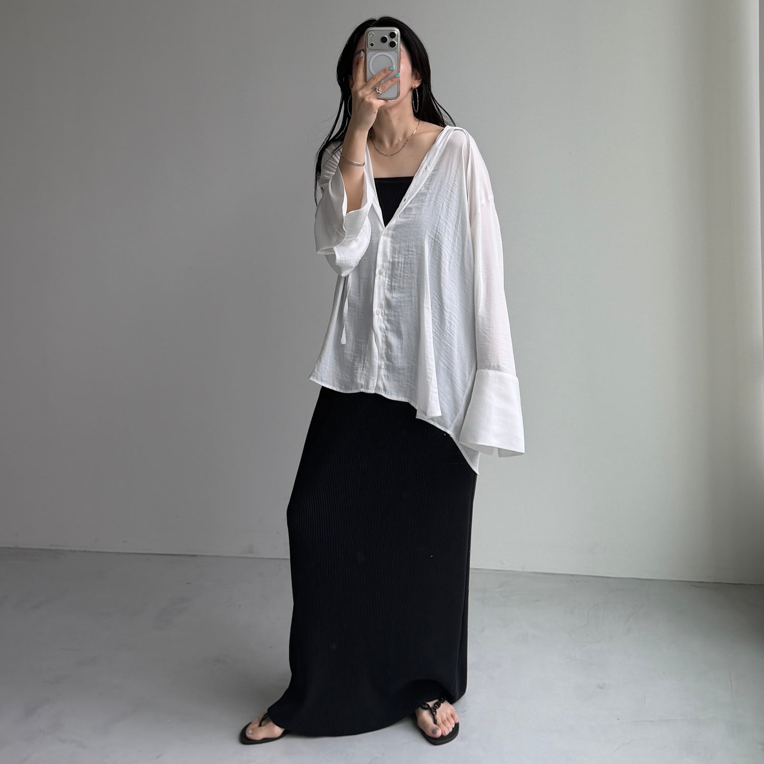 rayon hooded shirt / white