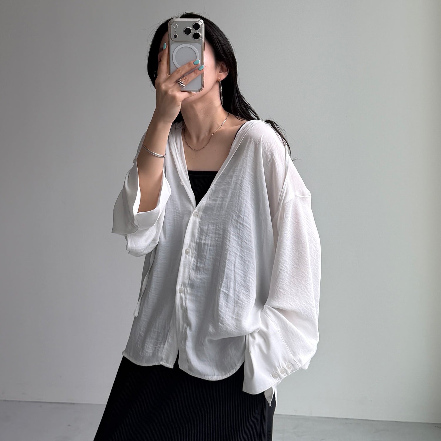 rayon hooded shirt / white