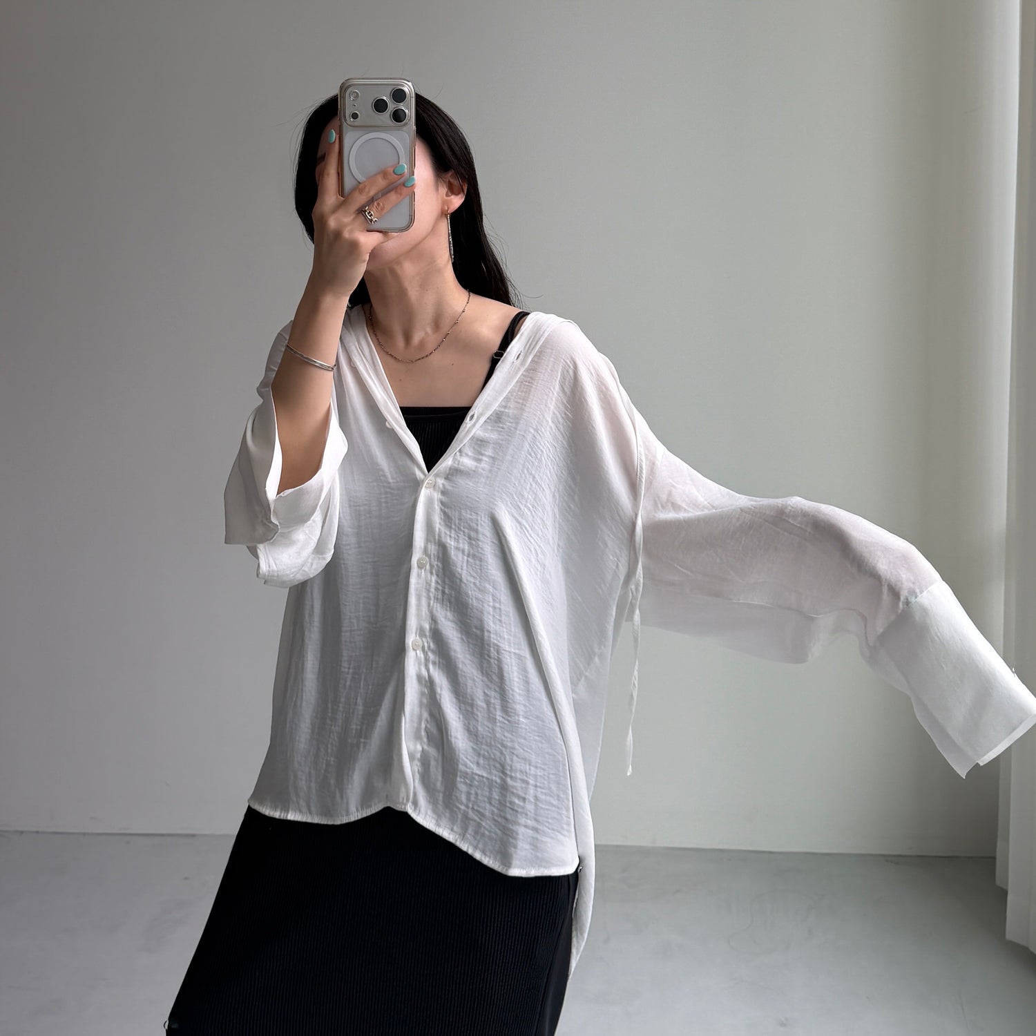 rayon hooded shirt / white