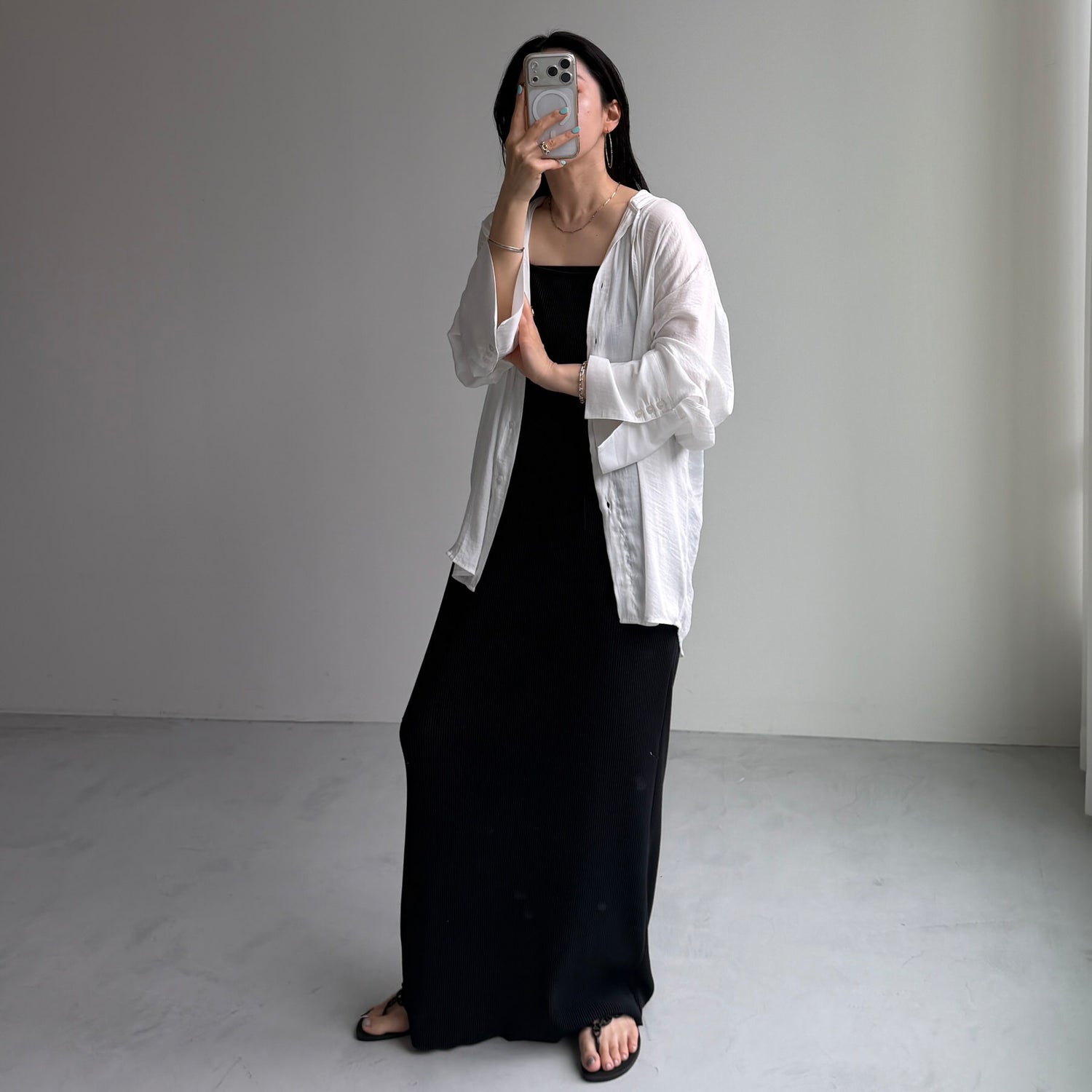 rayon hooded shirt / white