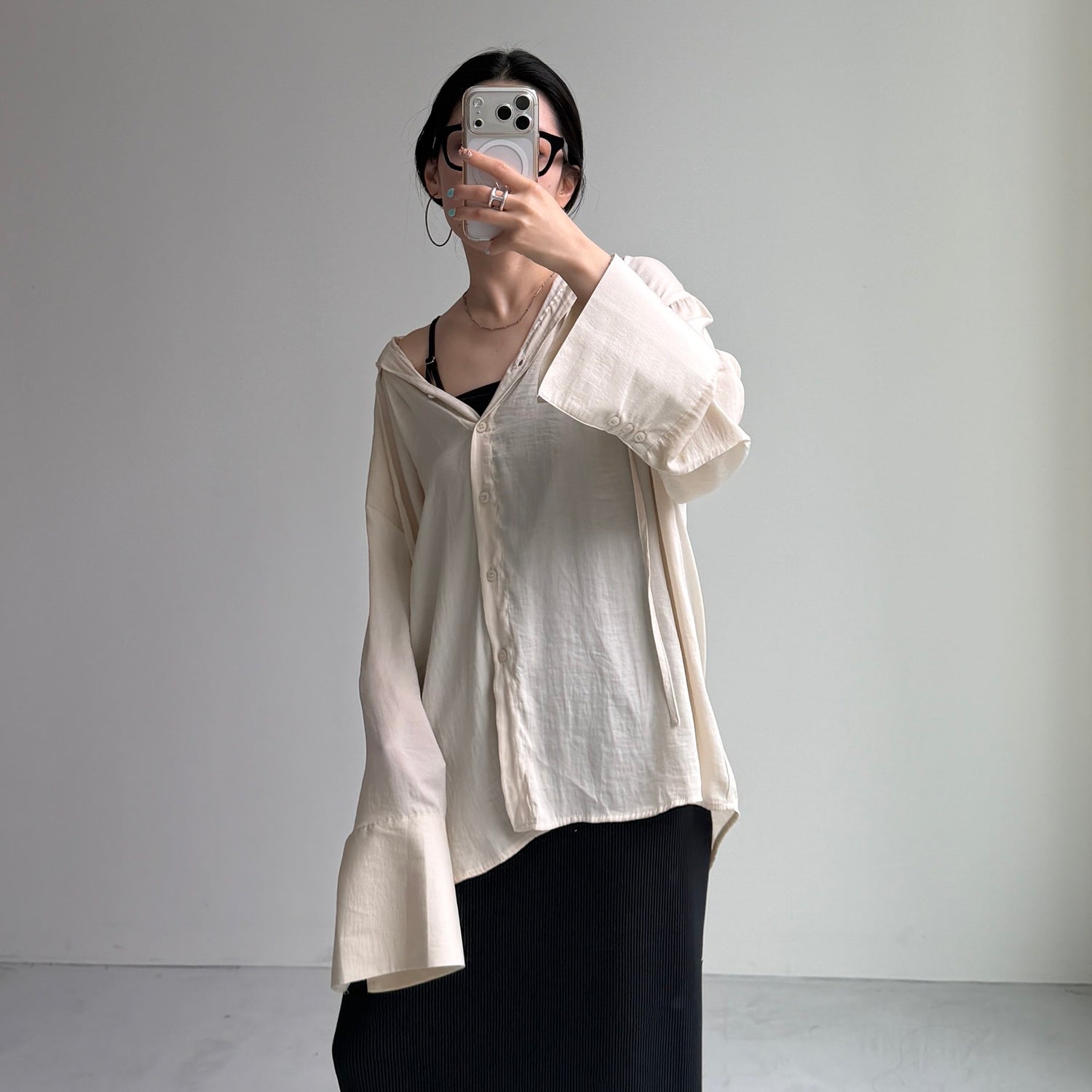rayon hooded shirt / beige