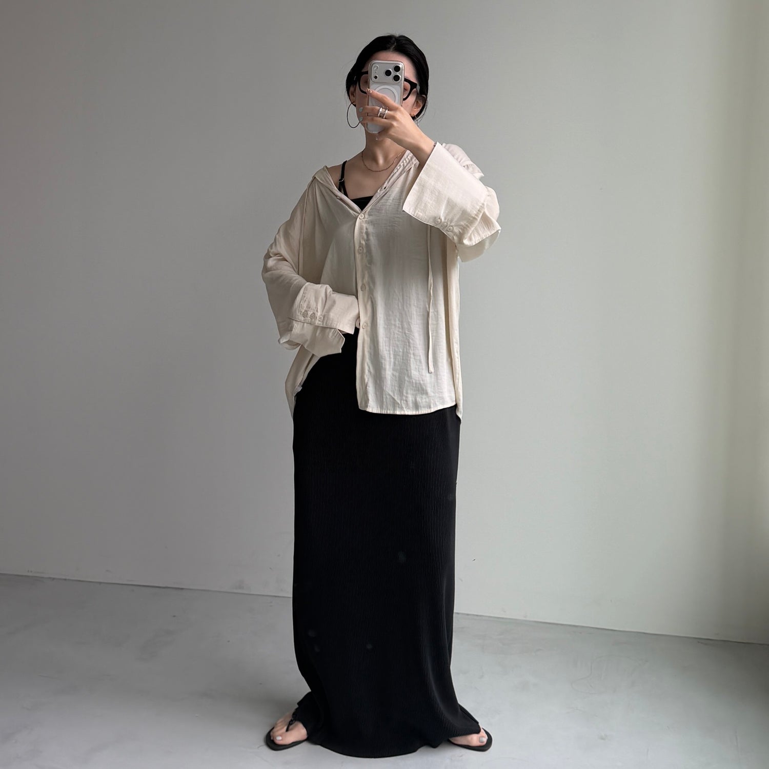 rayon hooded shirt / beige