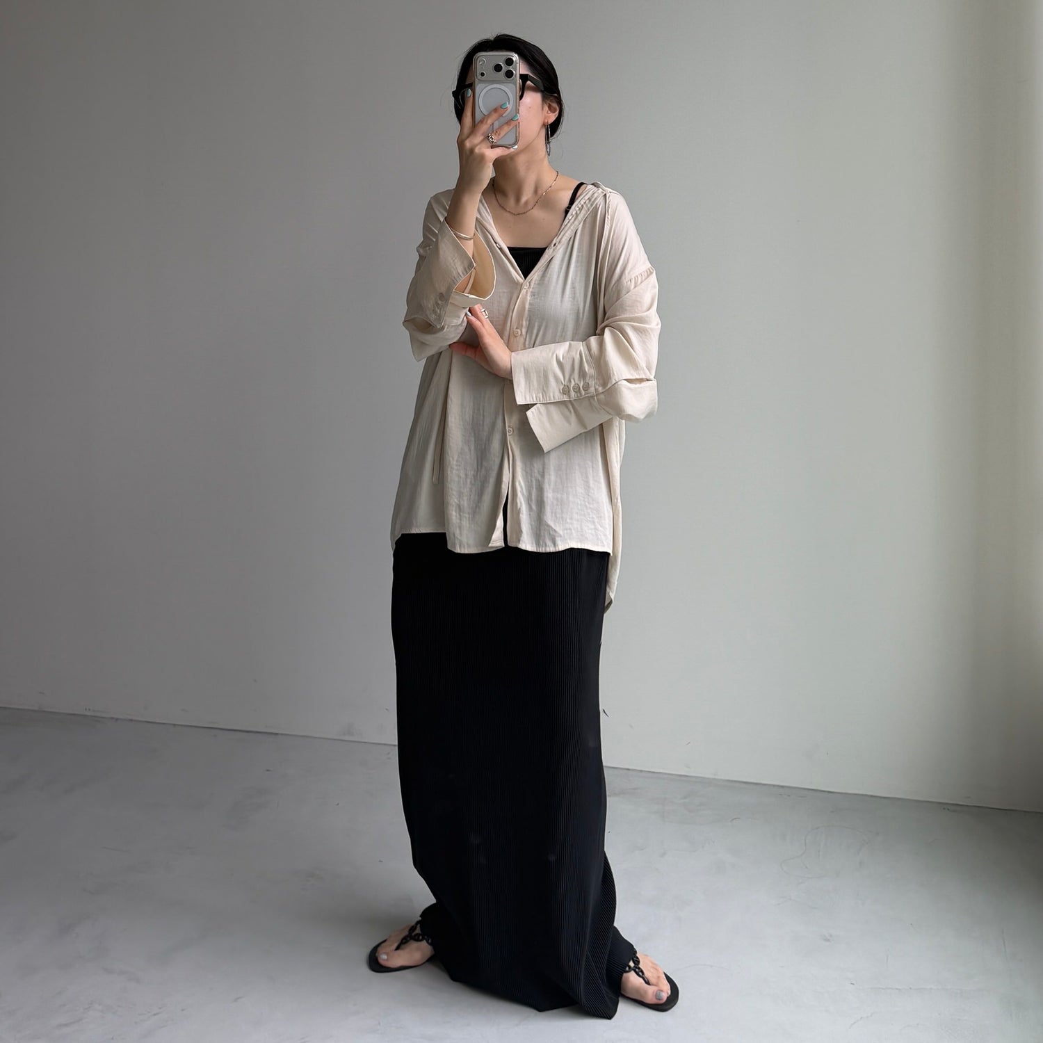 rayon hooded shirt / beige
