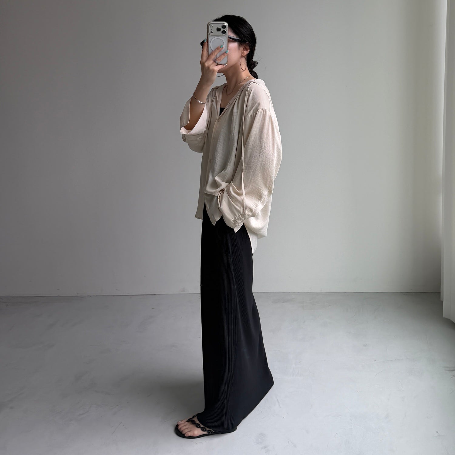 rayon hooded shirt / beige