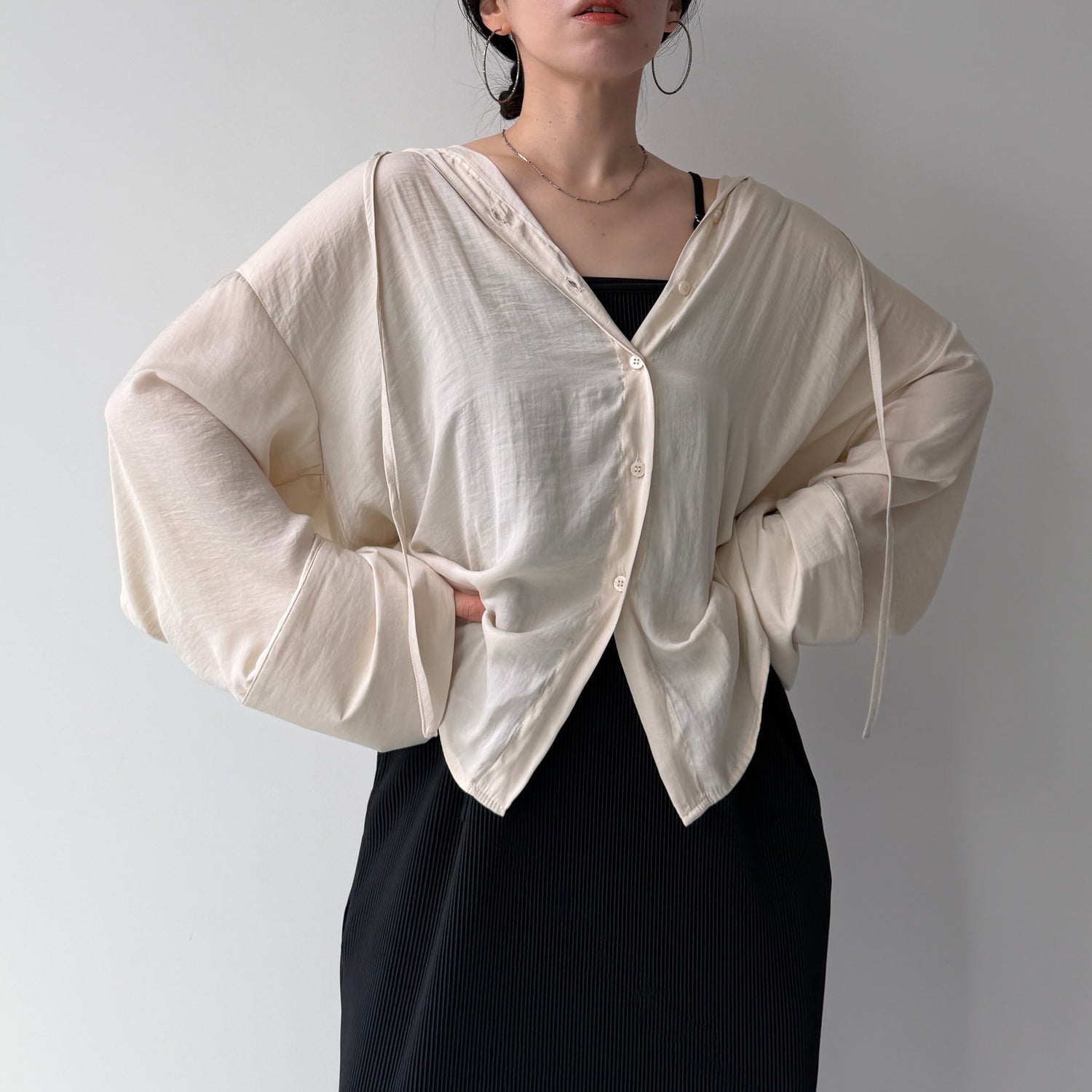 rayon hooded shirt / beige