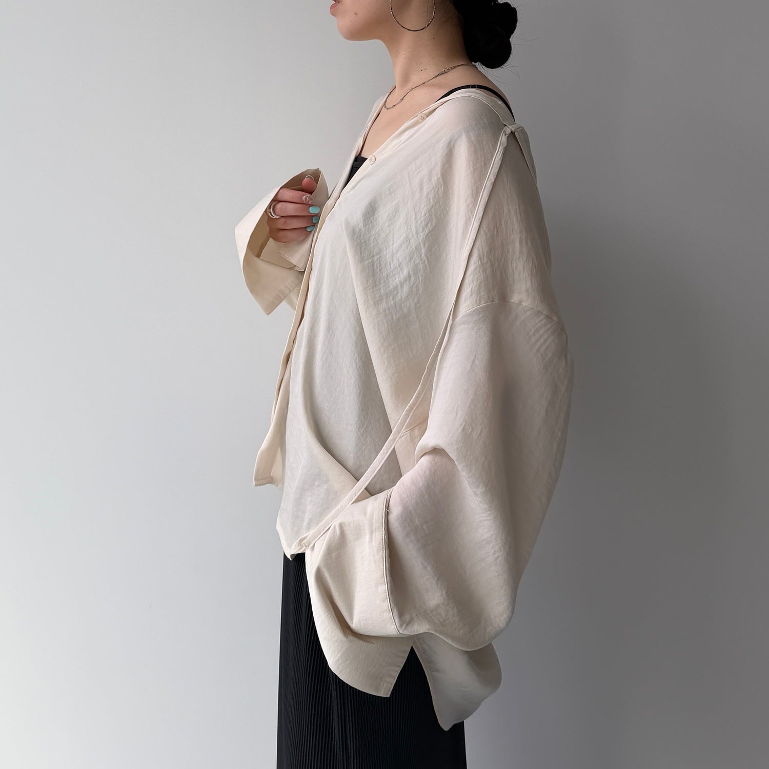 rayon hooded shirt / beige