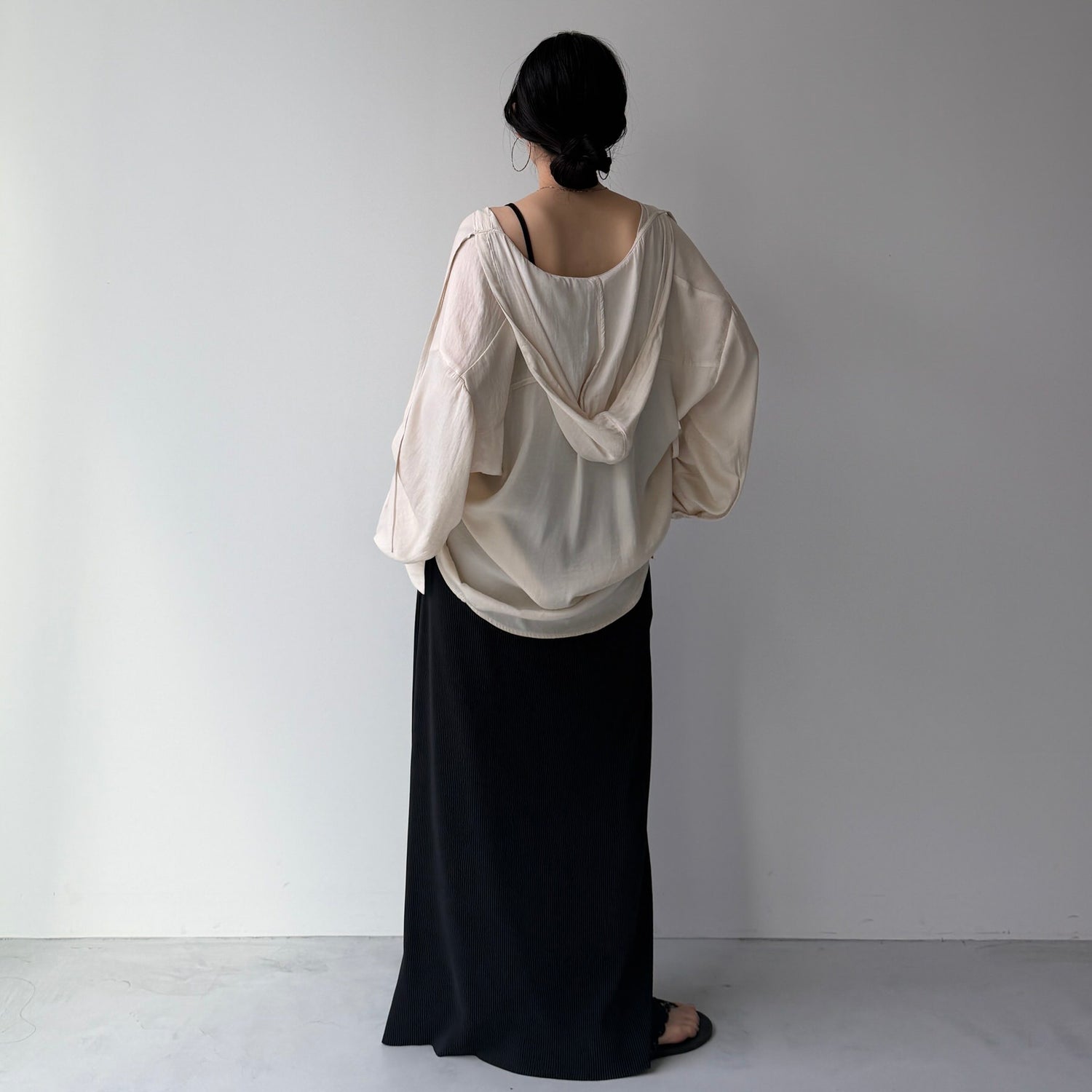 rayon hooded shirt / beige