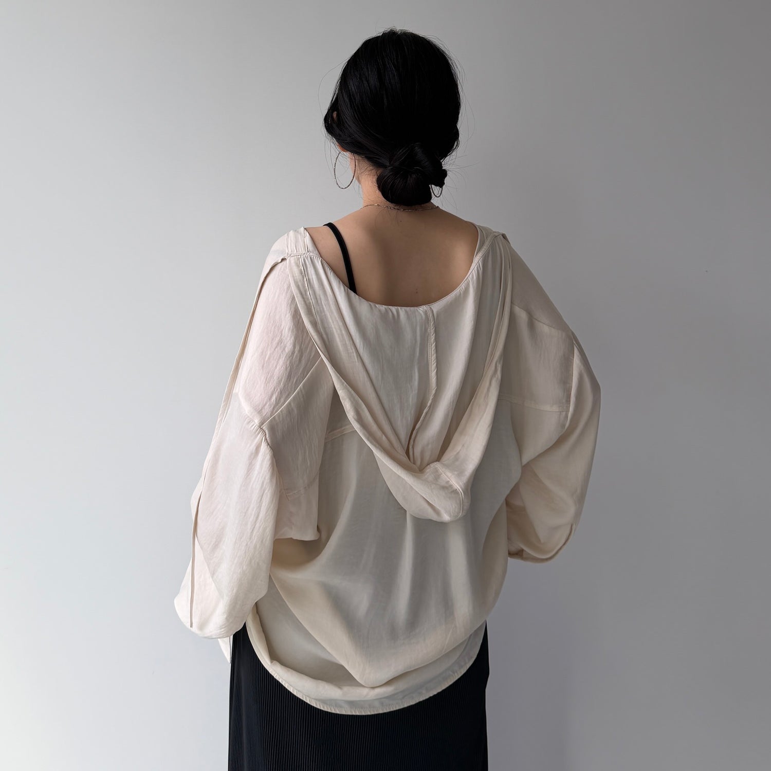 rayon hooded shirt / beige