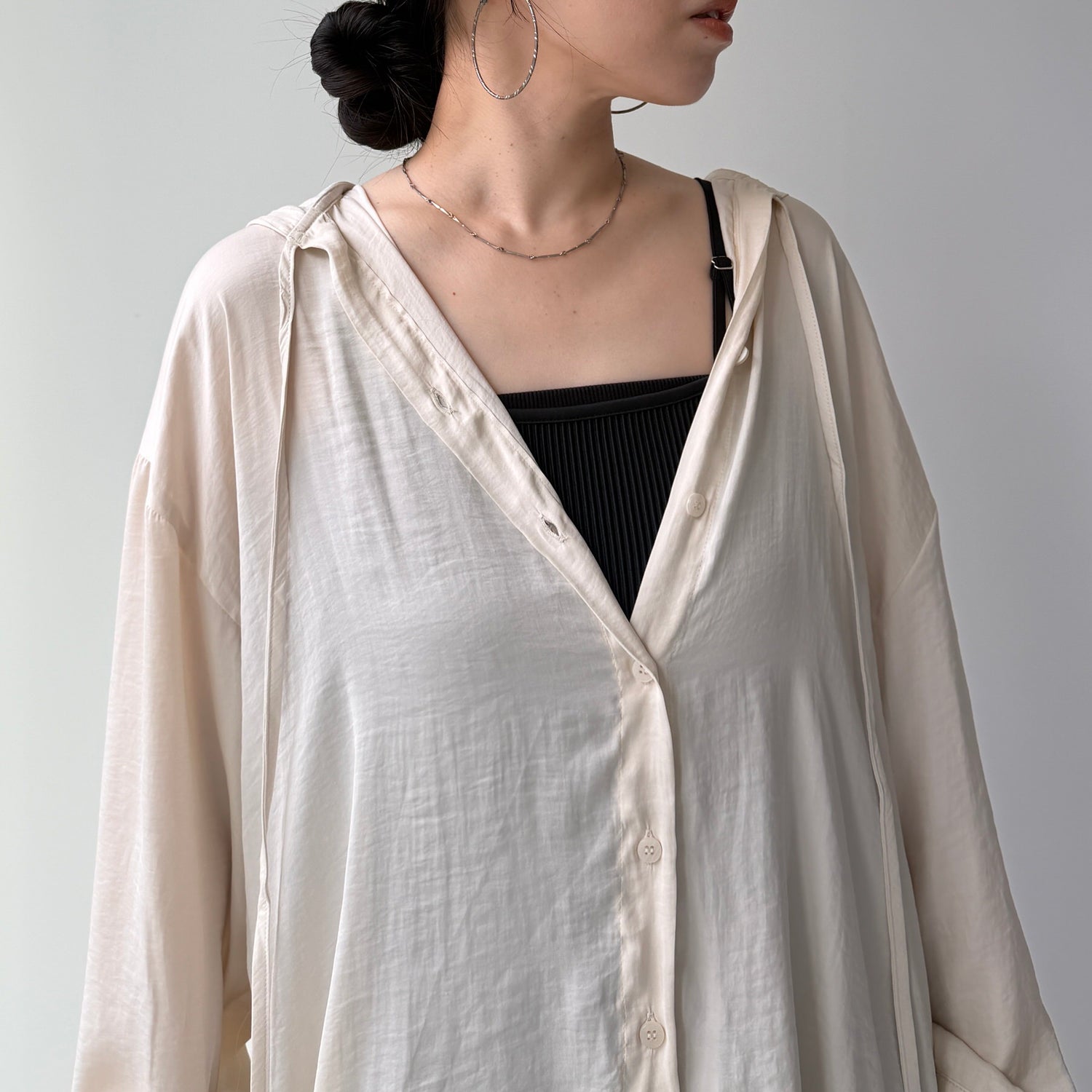 rayon hooded shirt / beige