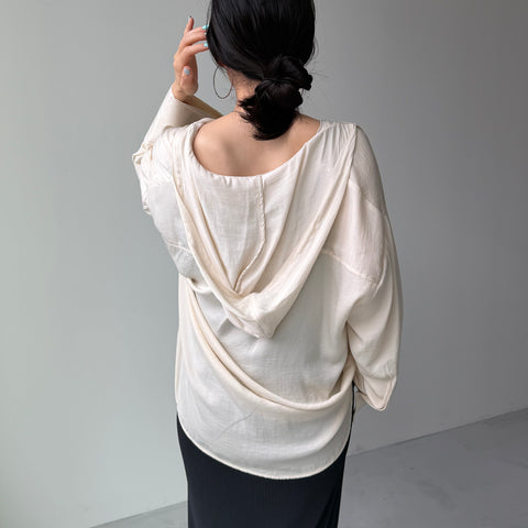rayon hooded shirt / beige