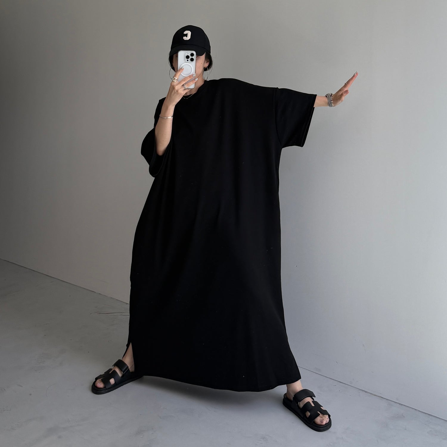 HANSODE super loose light sweatee one piece / black [3size]