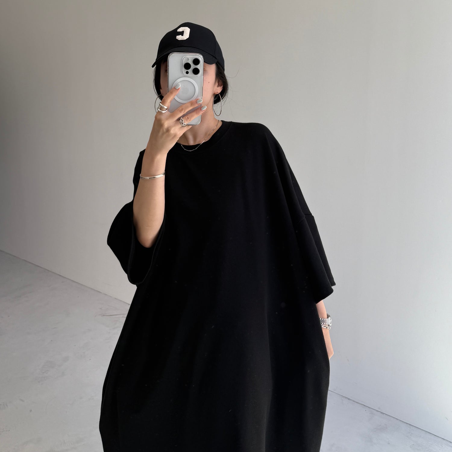 HANSODE super loose light sweatee one piece / black [3size]