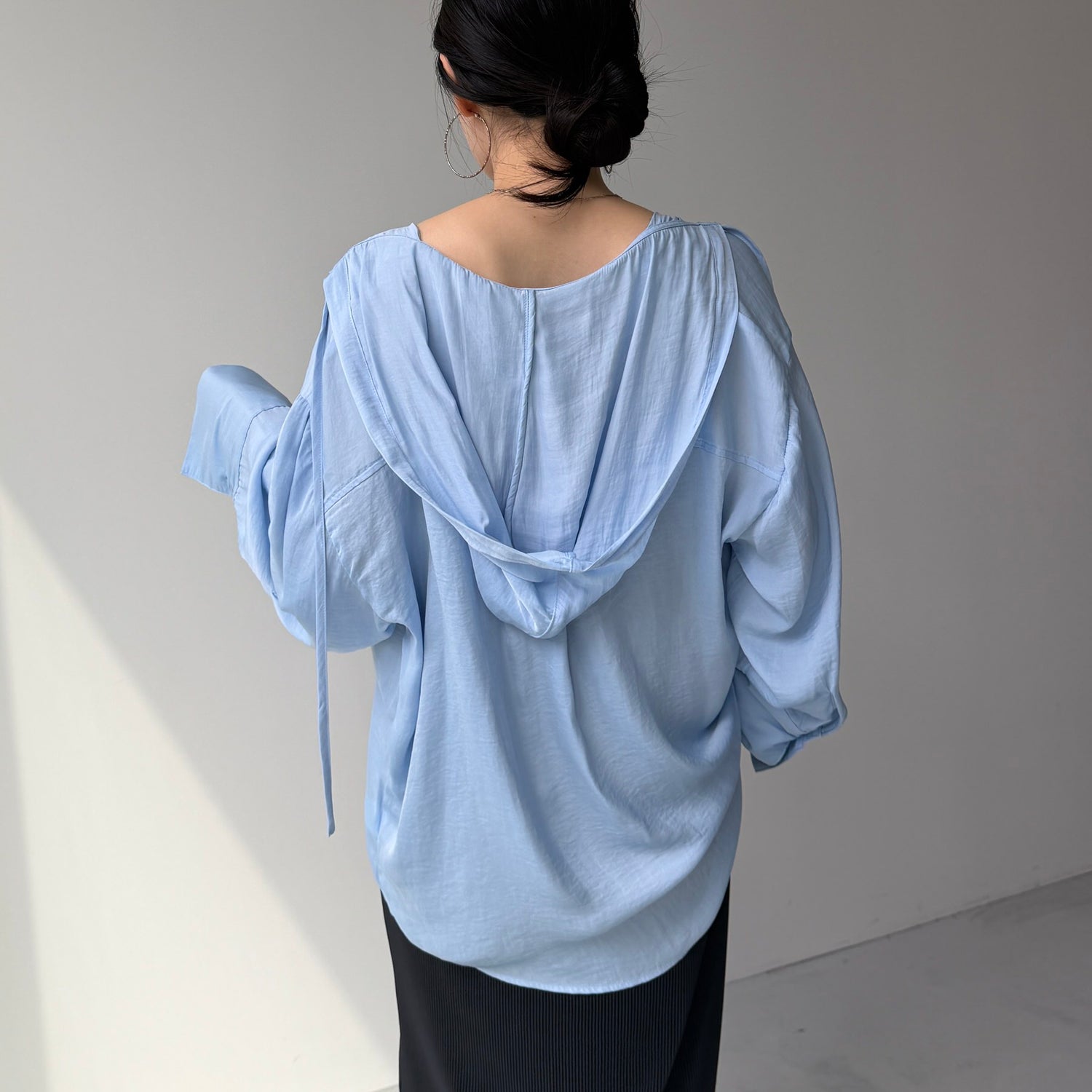 rayon hooded shirt / blue