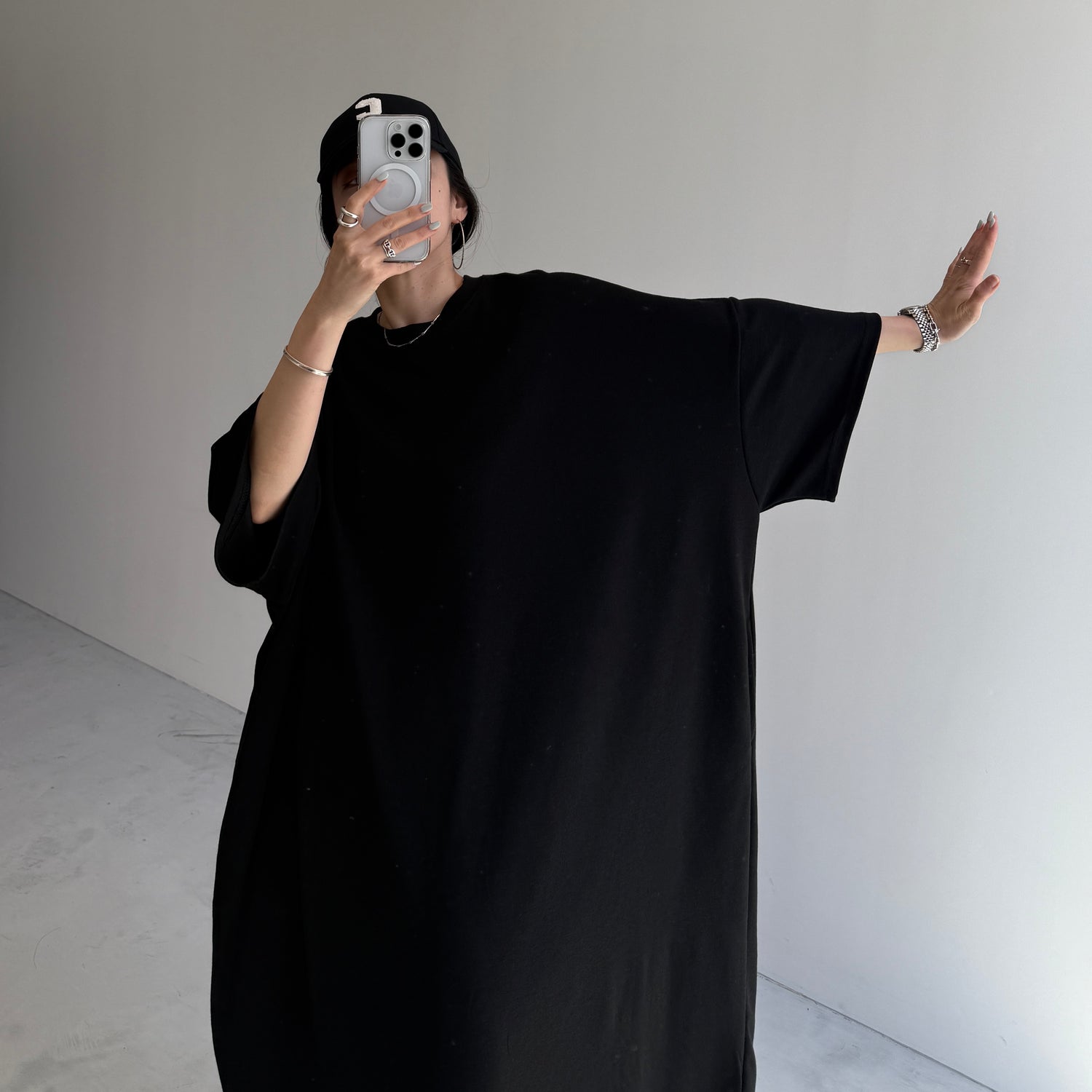 HANSODE super loose light sweatee one piece / black [3size]