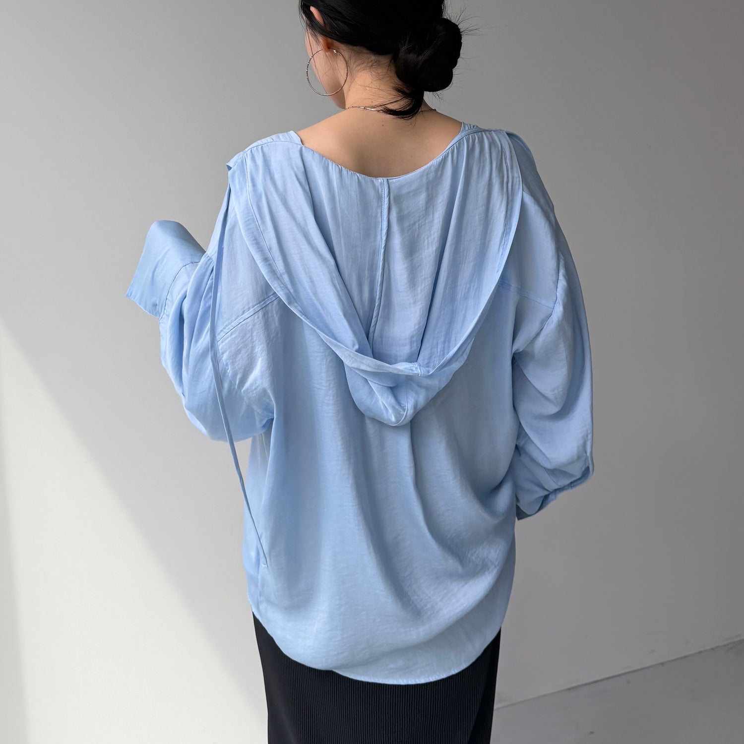 rayon hooded shirt / blue