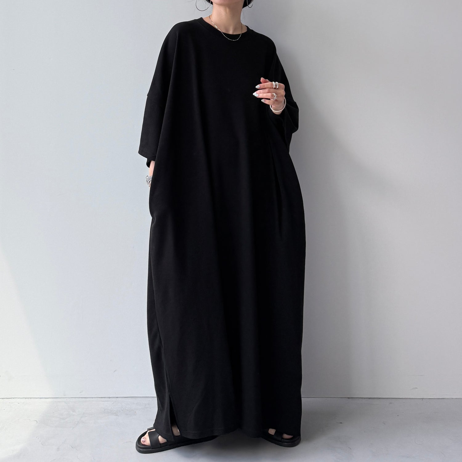 HANSODE super loose light sweatee one piece / black [3size]