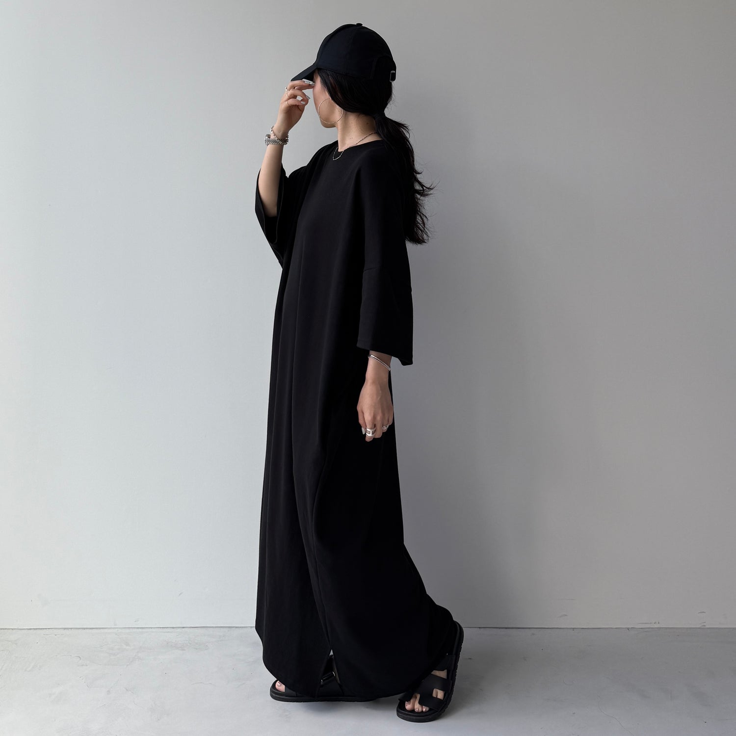 HANSODE super loose light sweatee one piece / black [3size]