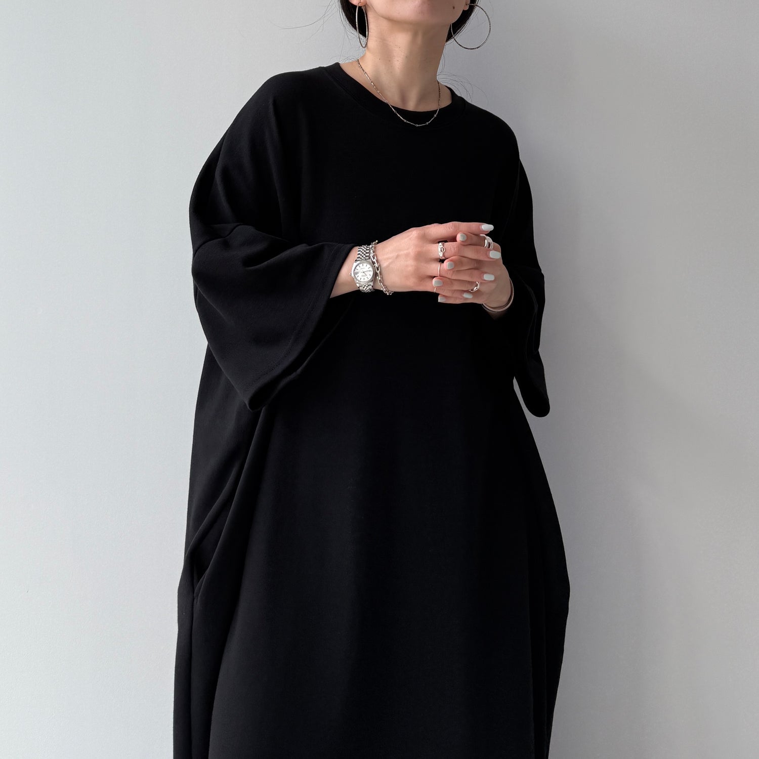 HANSODE super loose light sweatee one piece / black [3size]