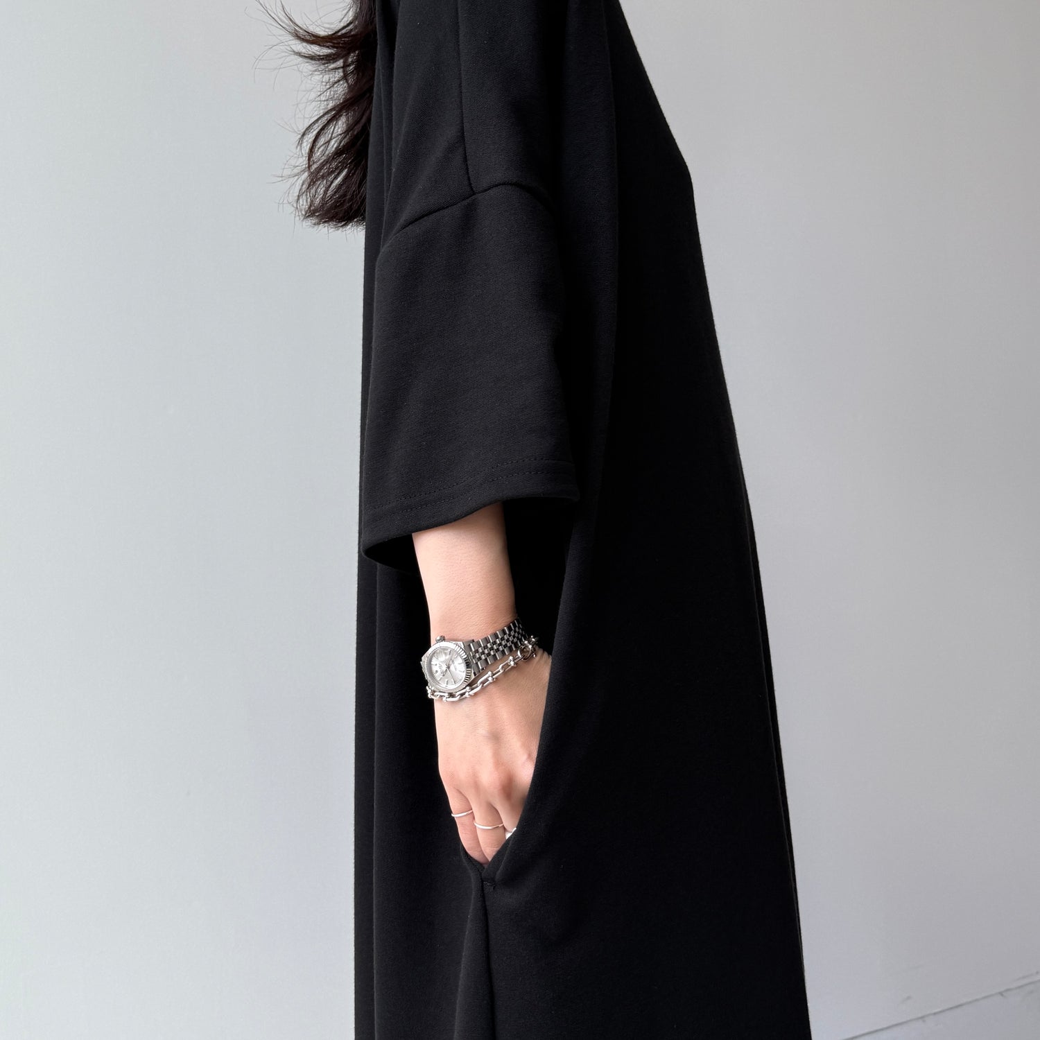 HANSODE super loose light sweatee one piece / black [3size]