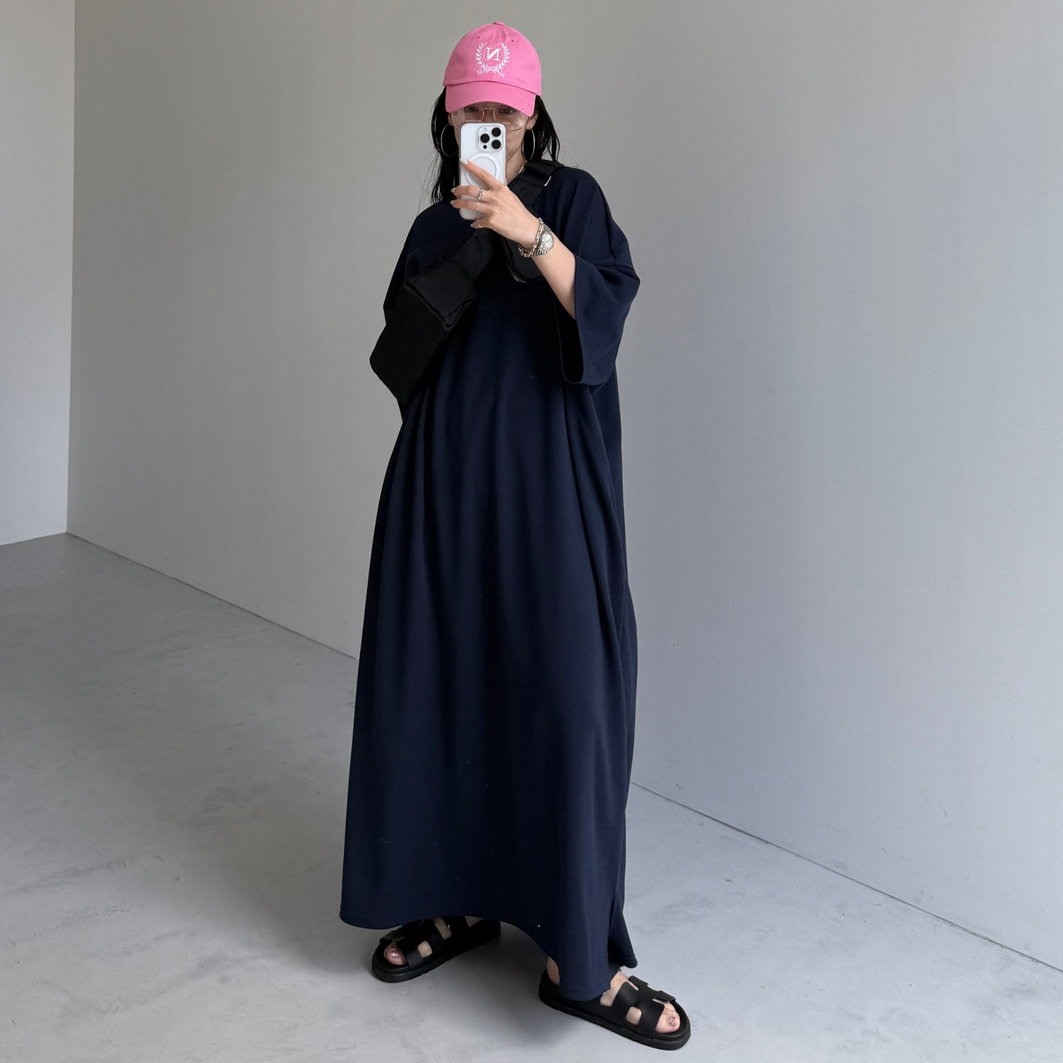 HANSODE super loose light sweatee one piece / navy [3size]