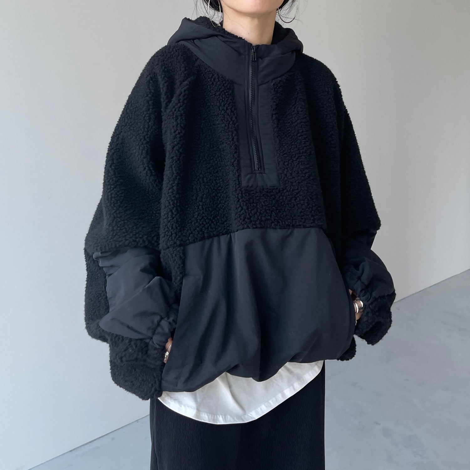 over size BOA hoodie blouson / black