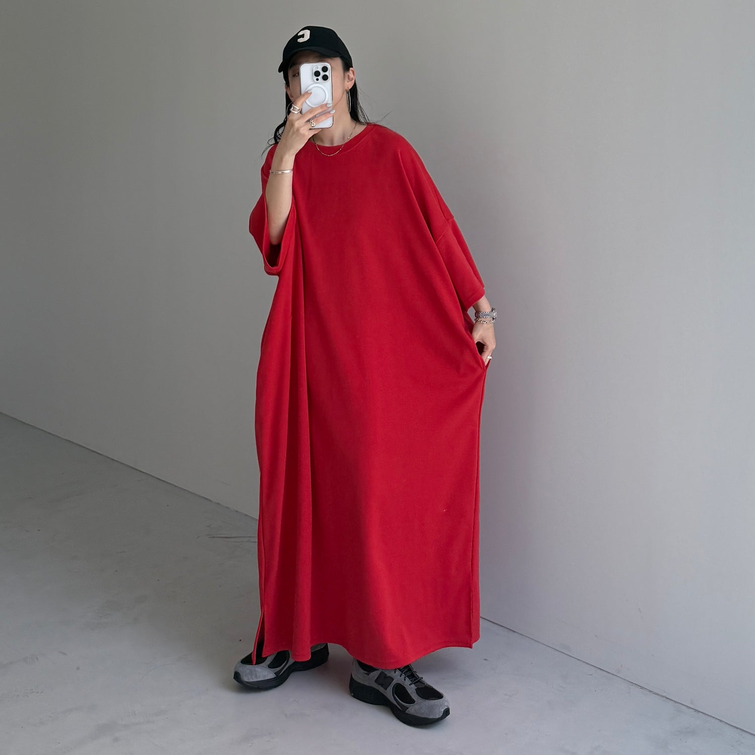 HANSODE super loose light sweatee one piece / red [3size]