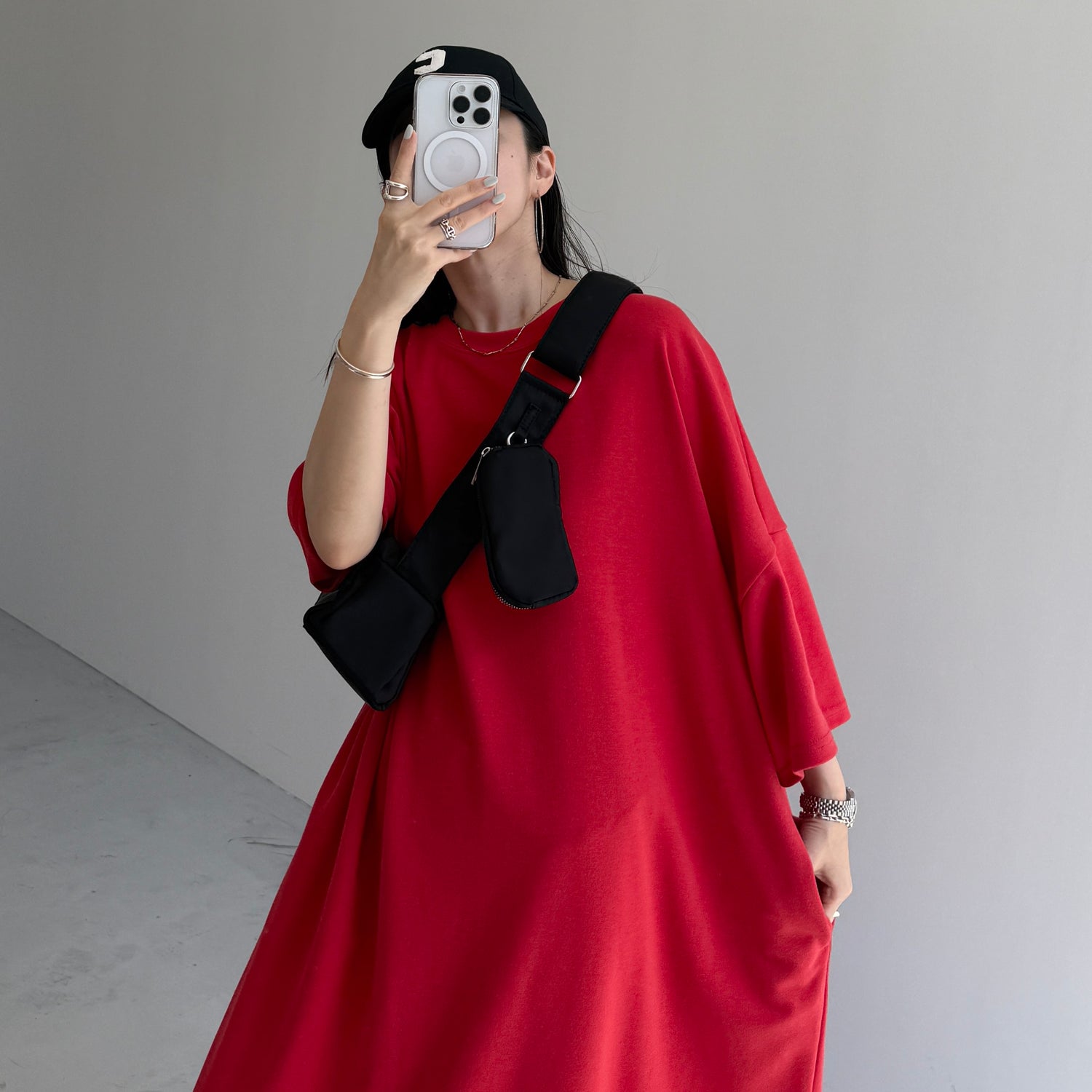 HANSODE super loose light sweatee one piece / red [3size]